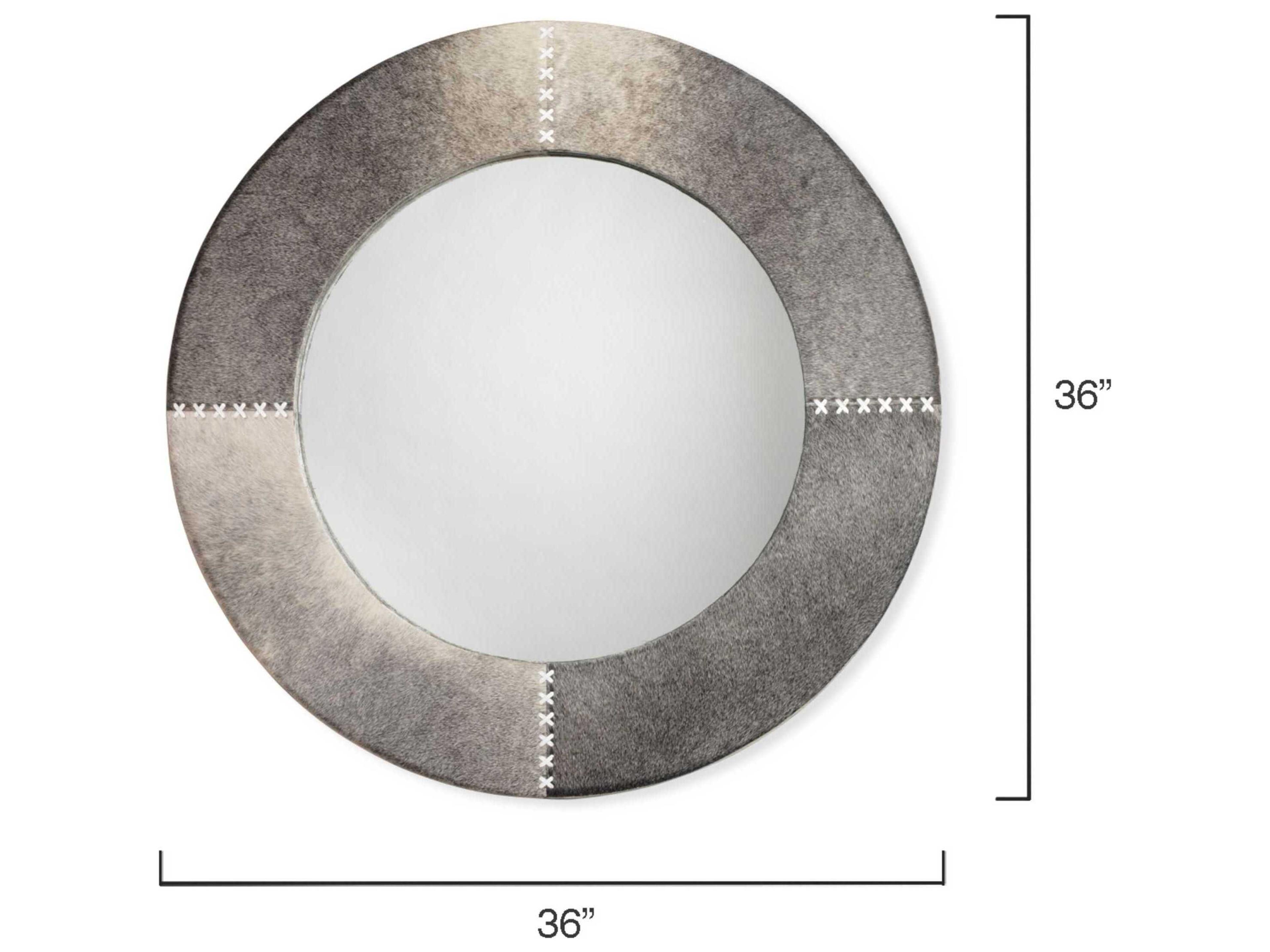 Jamie Young Cross Stitch Round Gray Hide Mirror