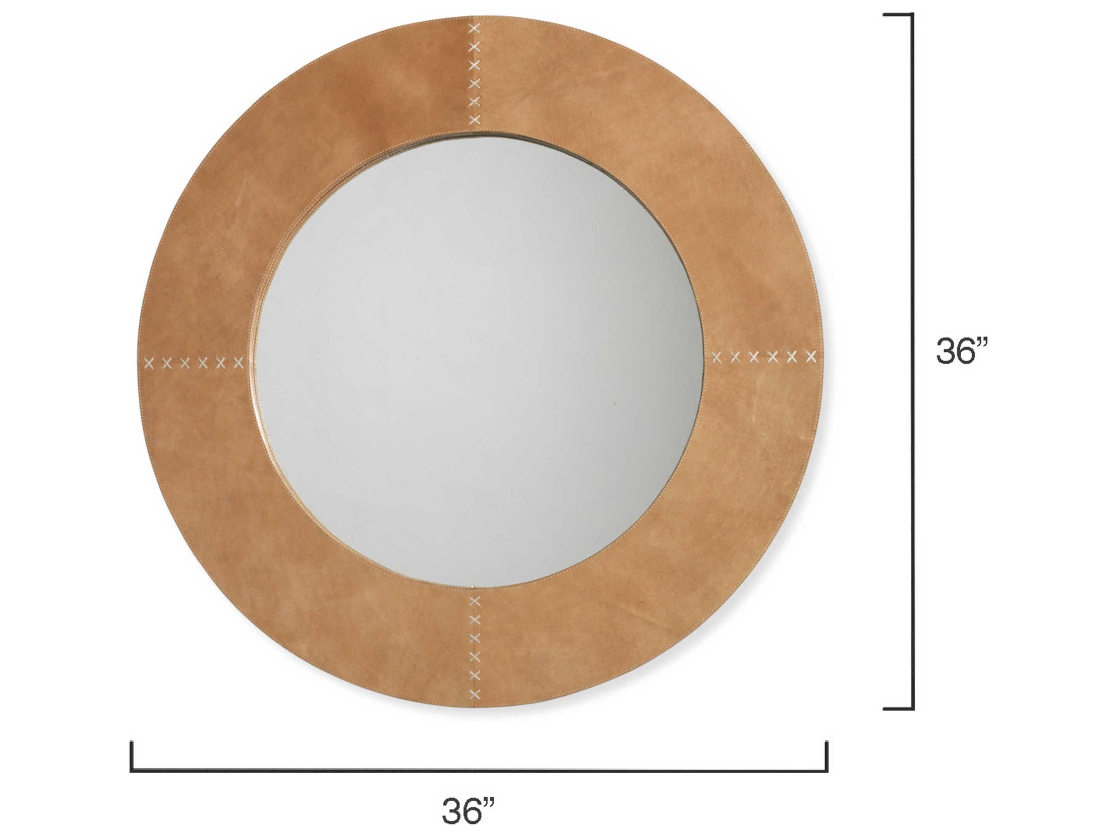 Jamie Young Cross Stitch Round Buff Leather Mirror