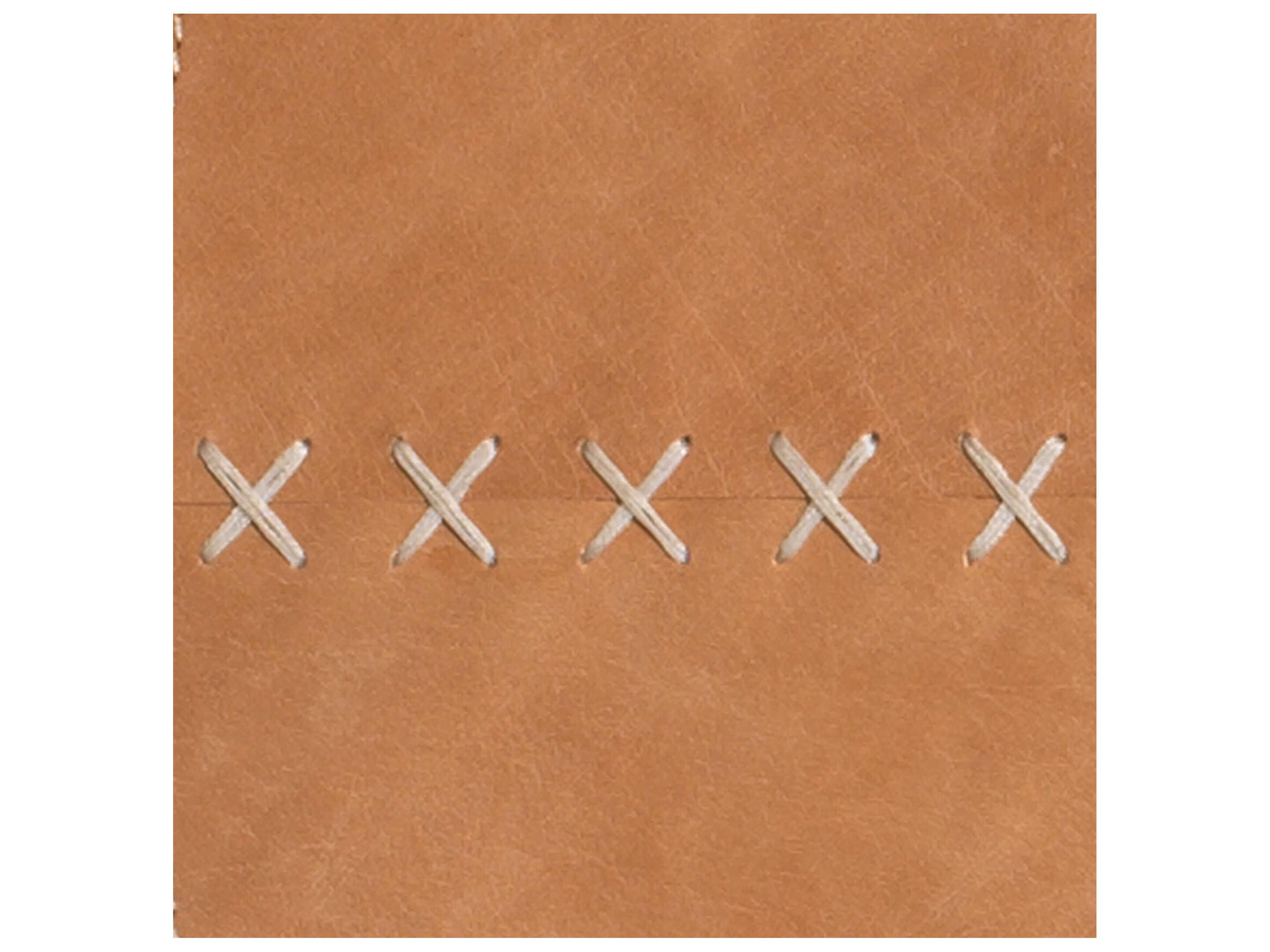 Jamie Young Cross Stitch Round Buff Leather Mirror