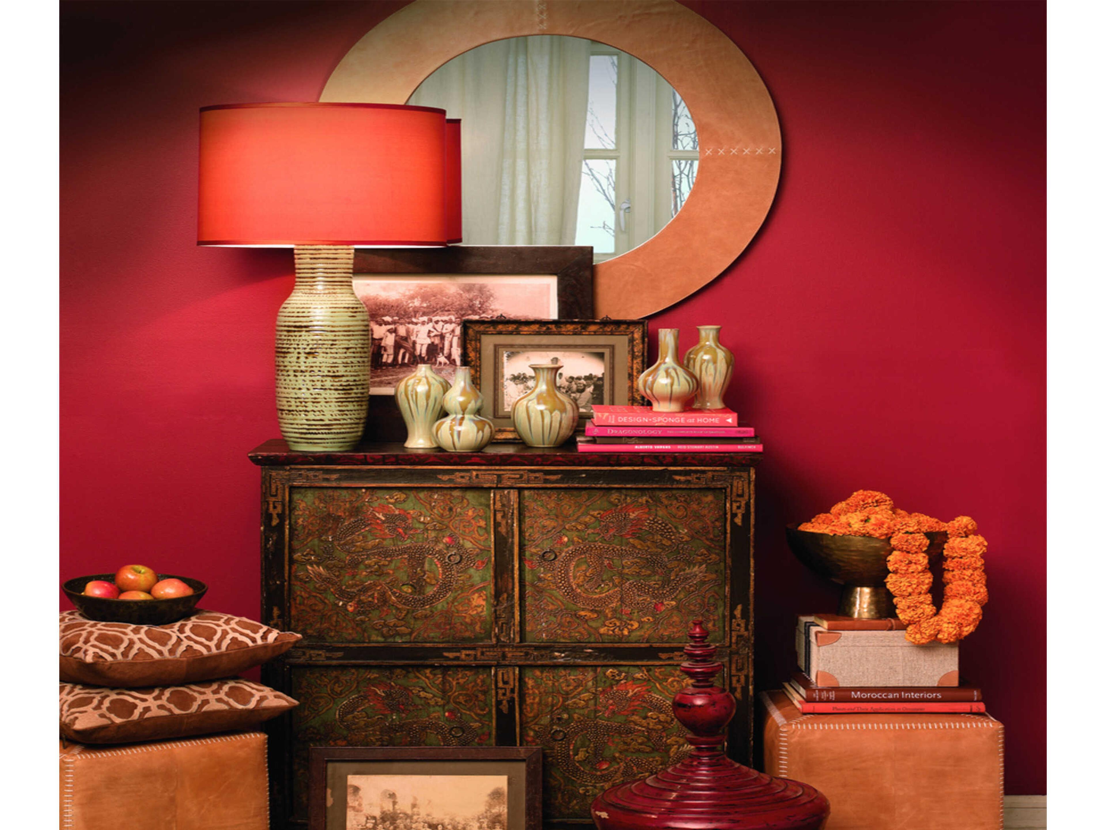 Jamie Young Cross Stitch Round Buff Leather Mirror