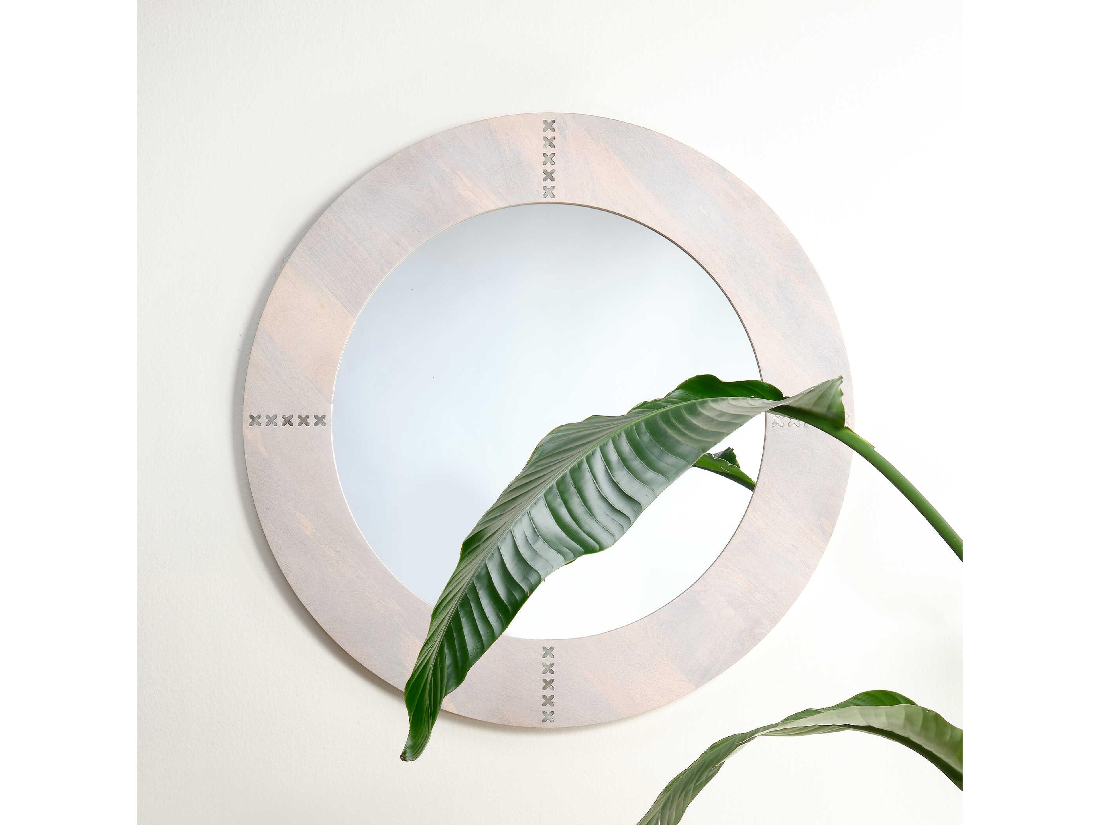 Jamie Young Cross Stitch Round White Hide Mirror