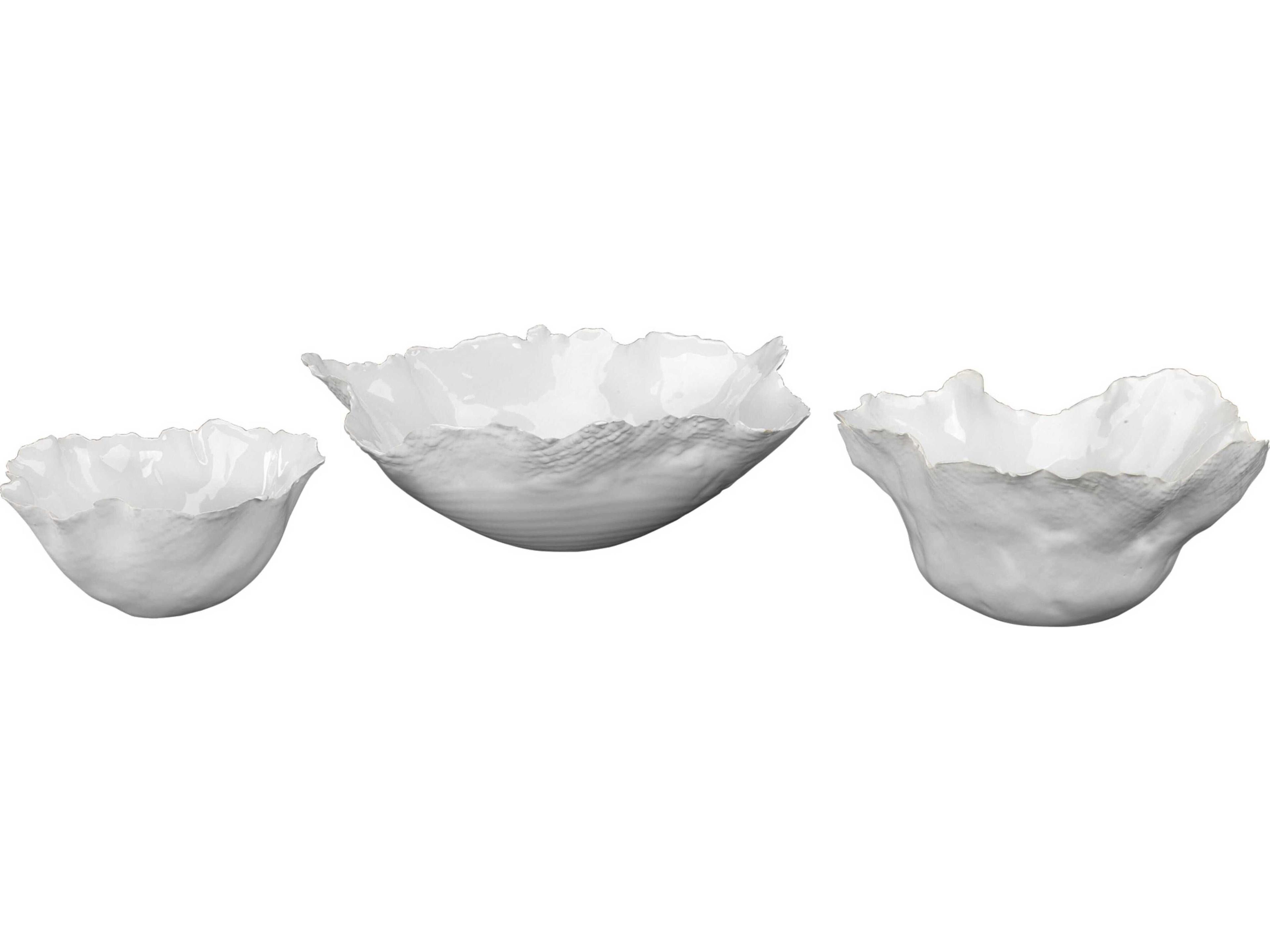 Jamie Young Fleur White Ceramic Ceramic Bowls Set of 3