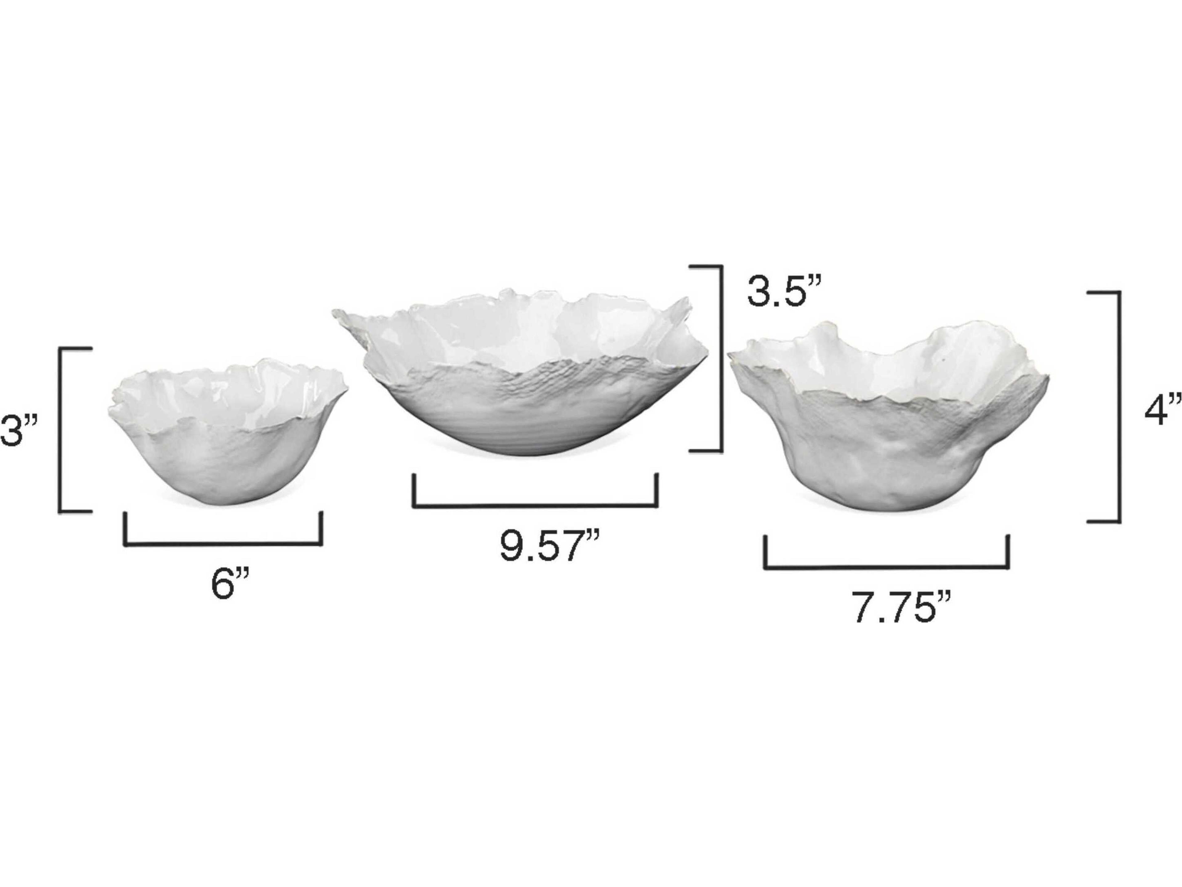 Jamie Young Fleur White Ceramic Ceramic Bowls Set of 3