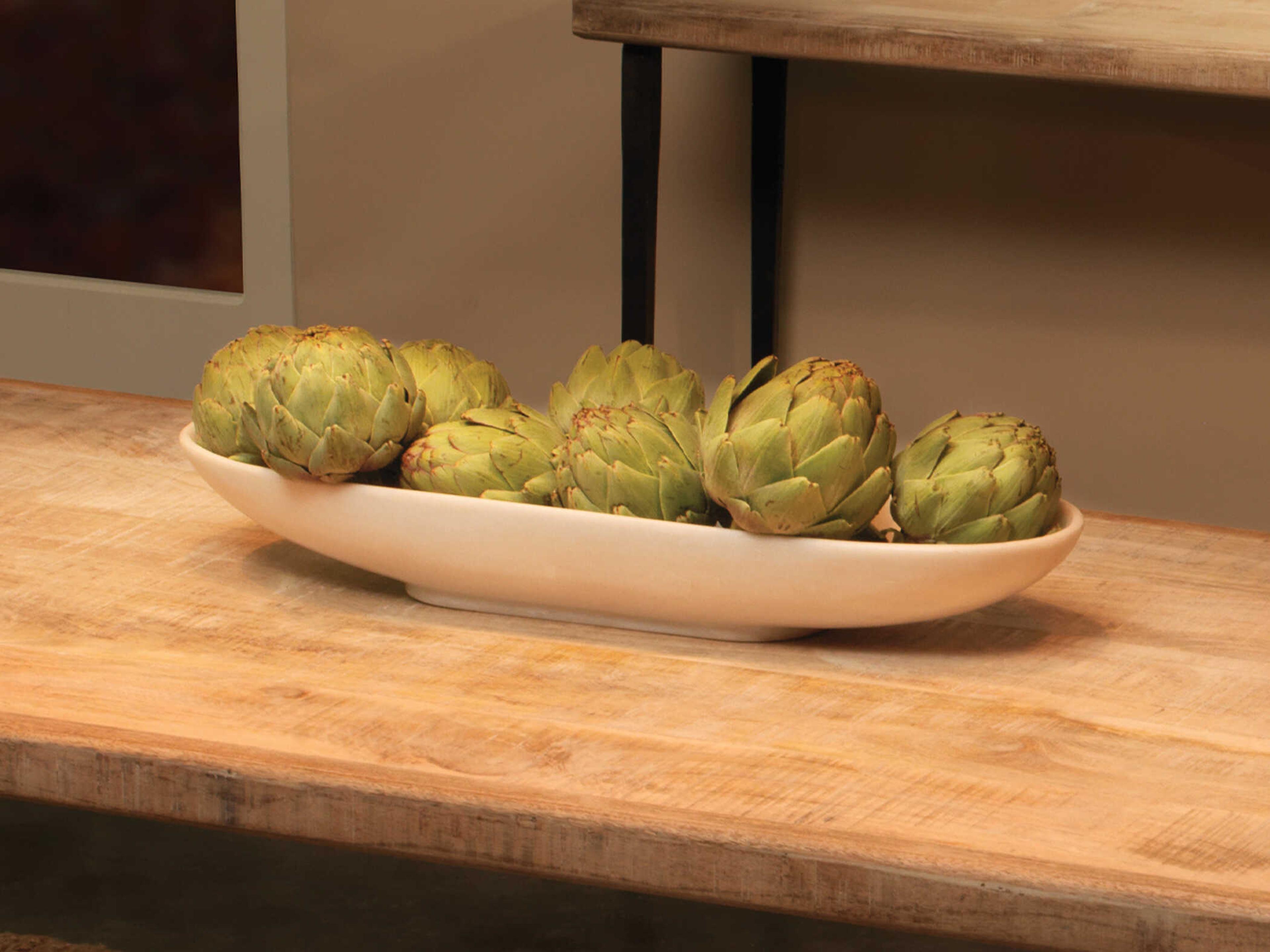 Jamie Young Long Oval White Marble Bowl