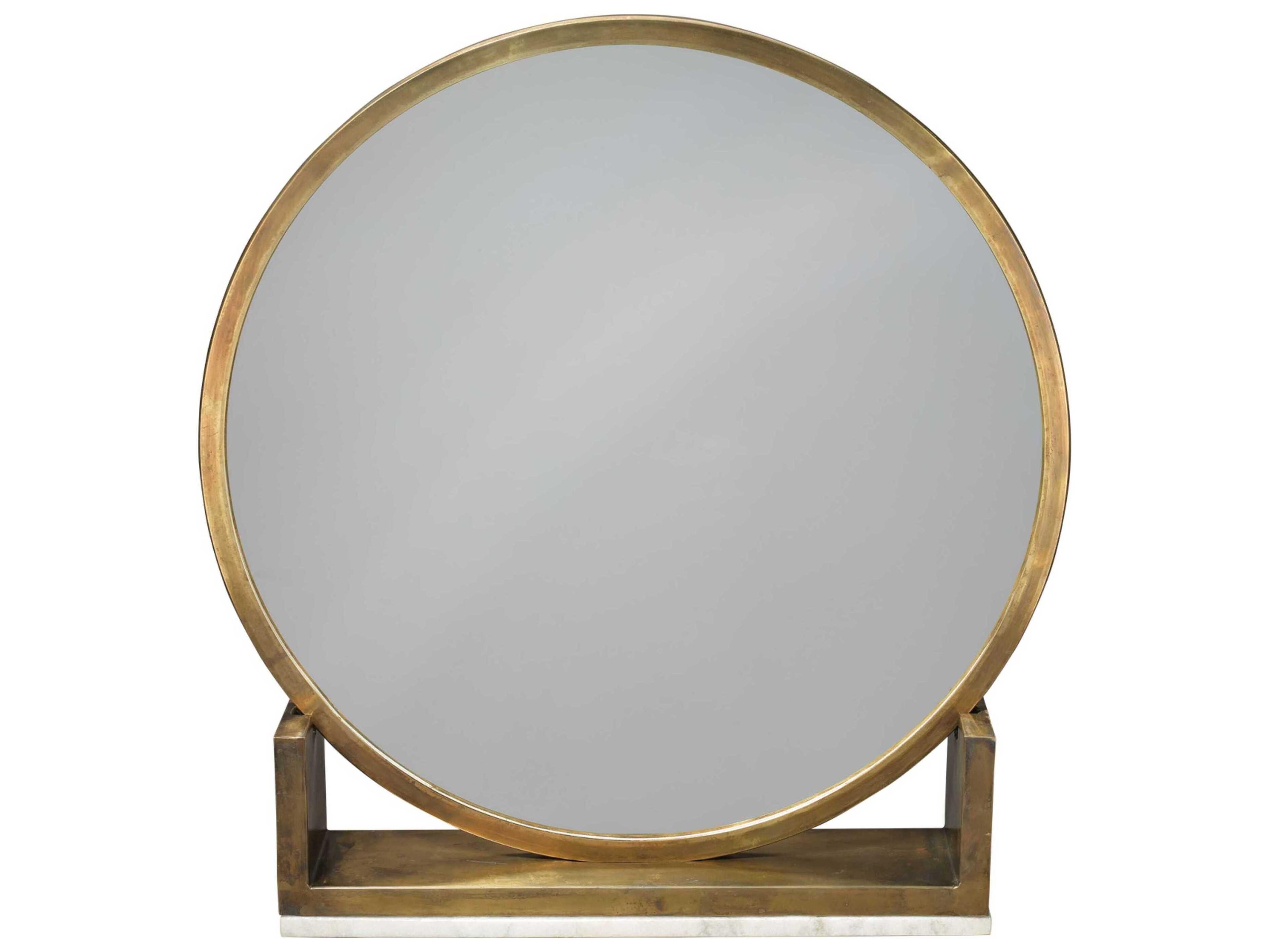 Odyssey Antique Brass & Marble Round Dresser Mirror