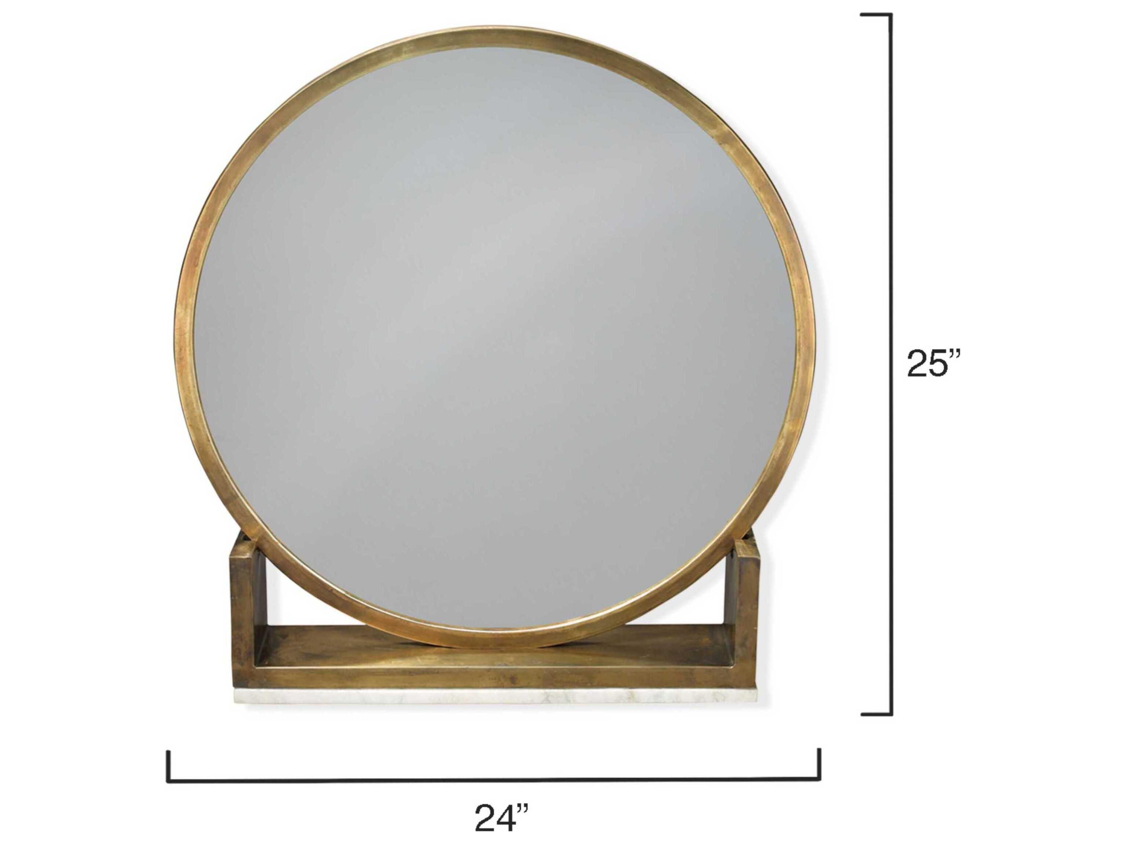 Jamie Young Odyssey Antique Brass & Marble Round Dresser Mirror