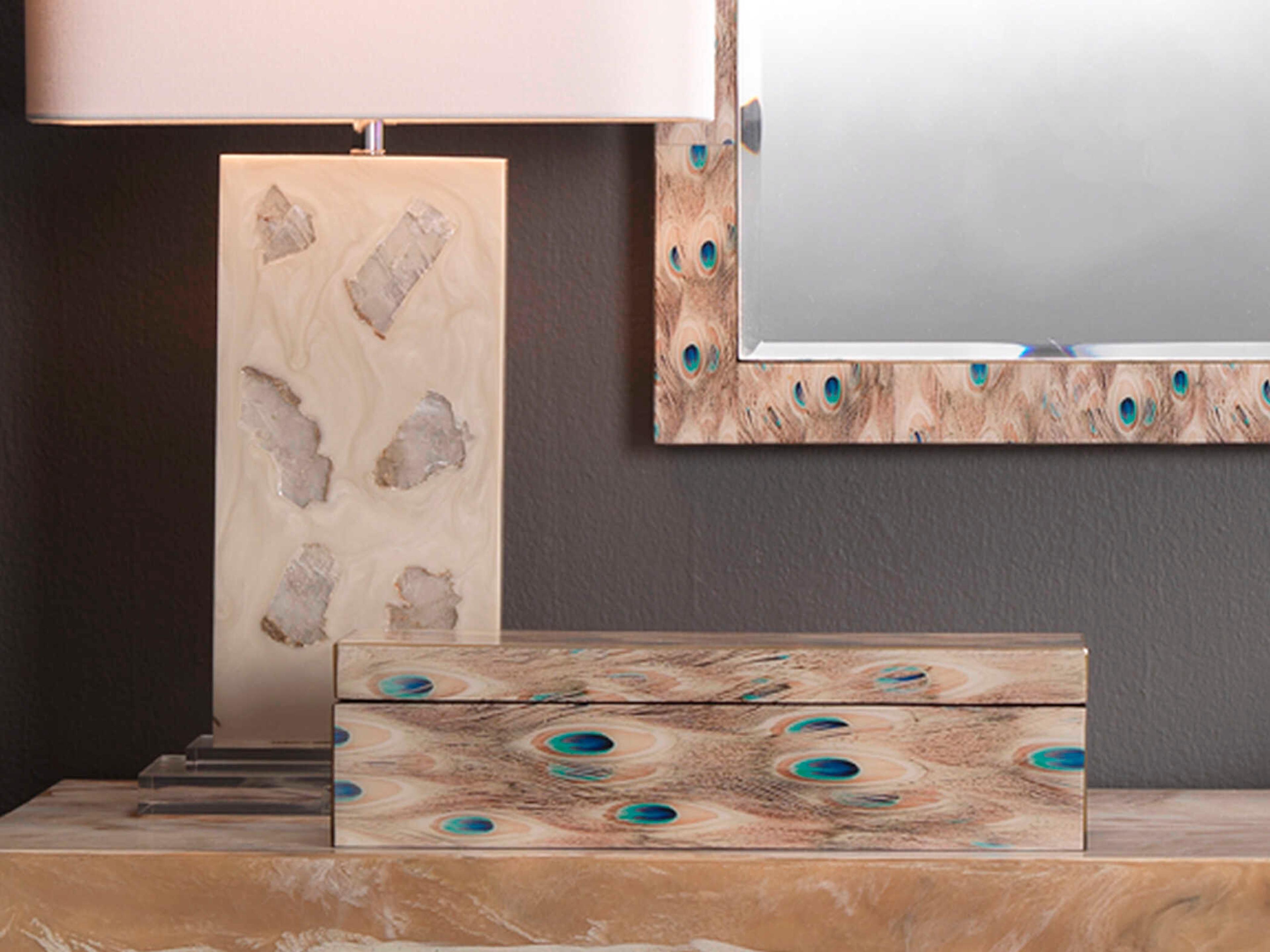 Jamie Young Plume White Peacock Lacquer Jewelry Box