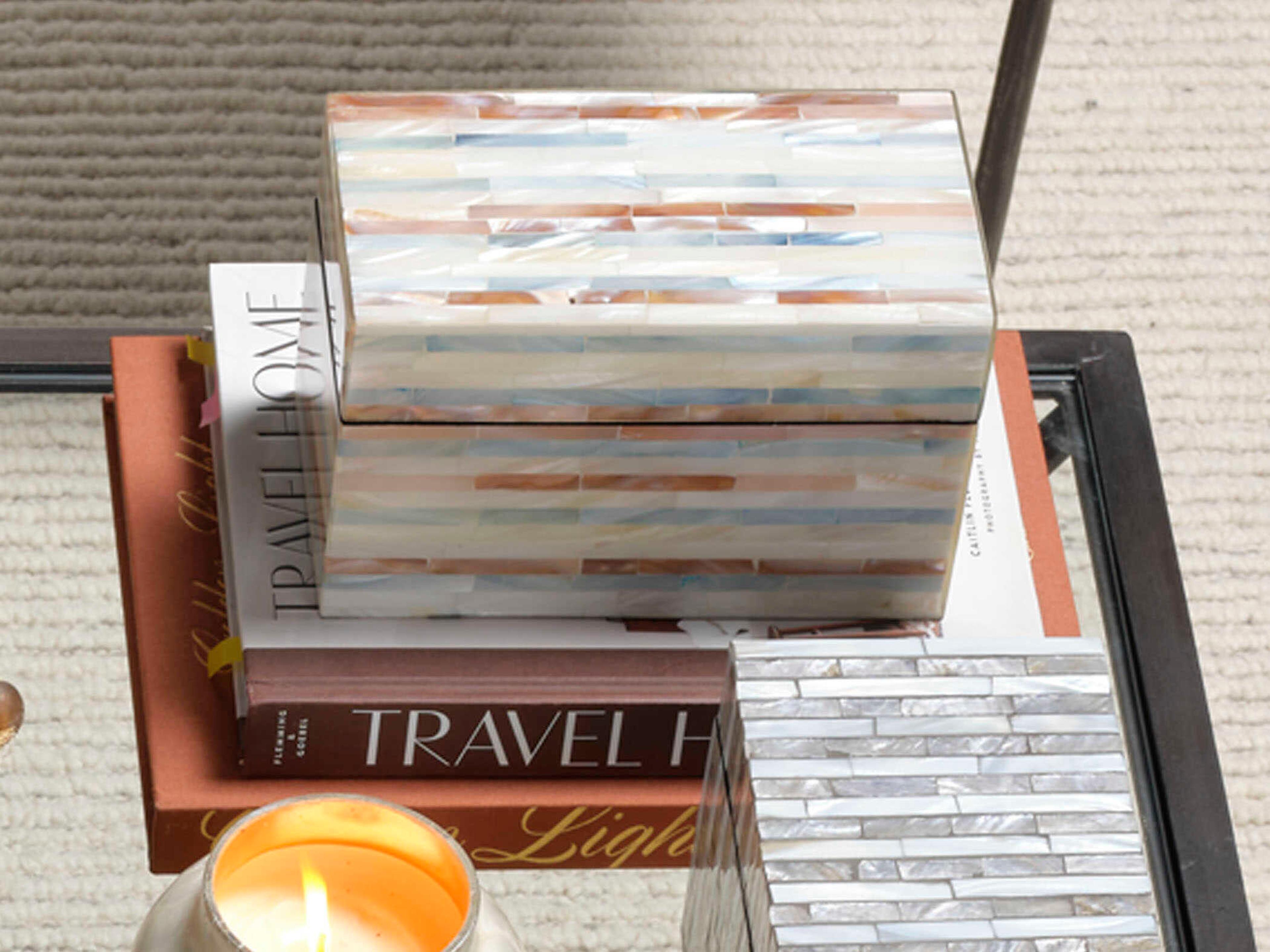 Jamie Young Roosevelt Mother of Pearl Blue Decorative Box