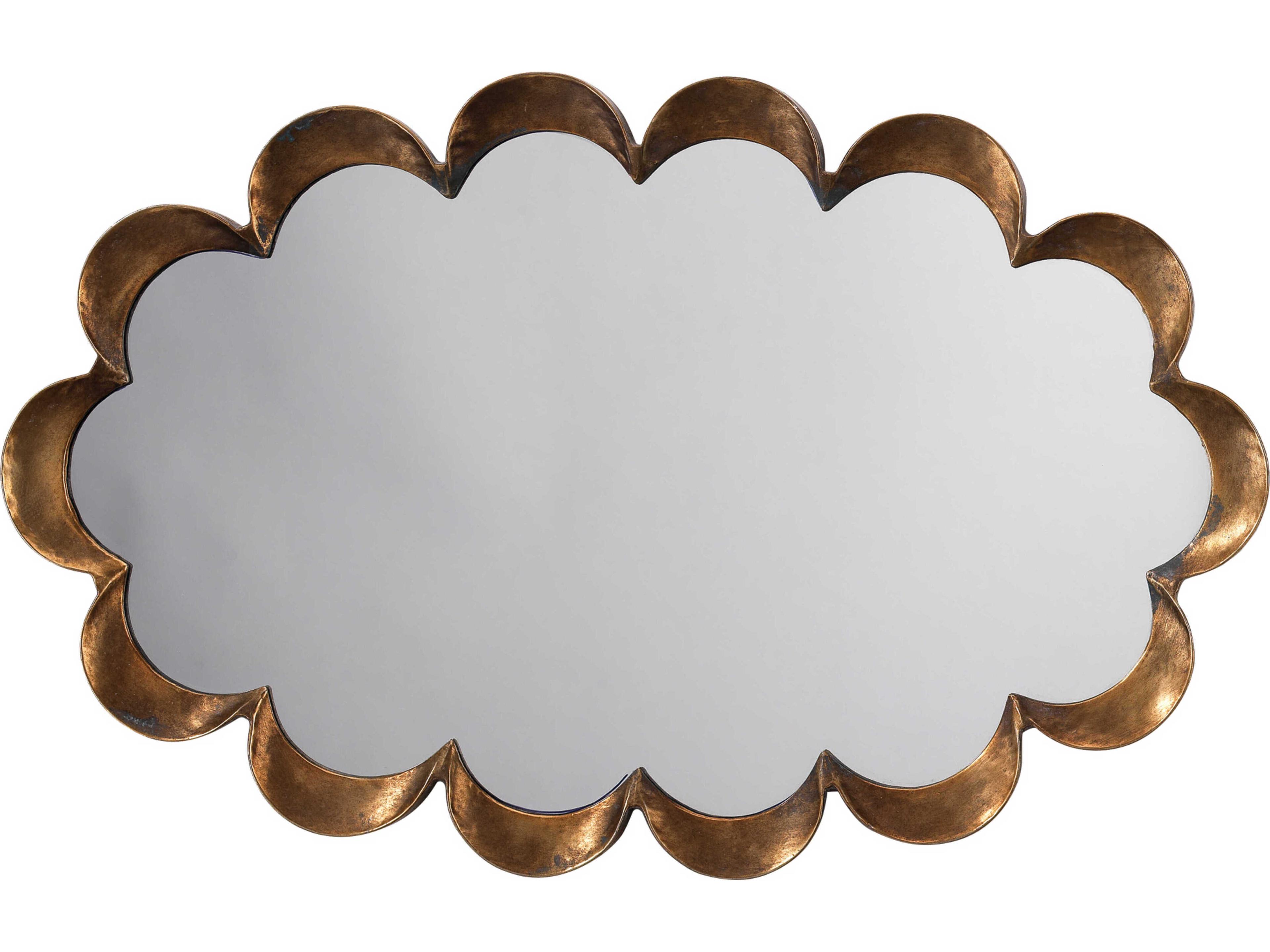 Scalloped Antique Brass Oval Wall Mirror