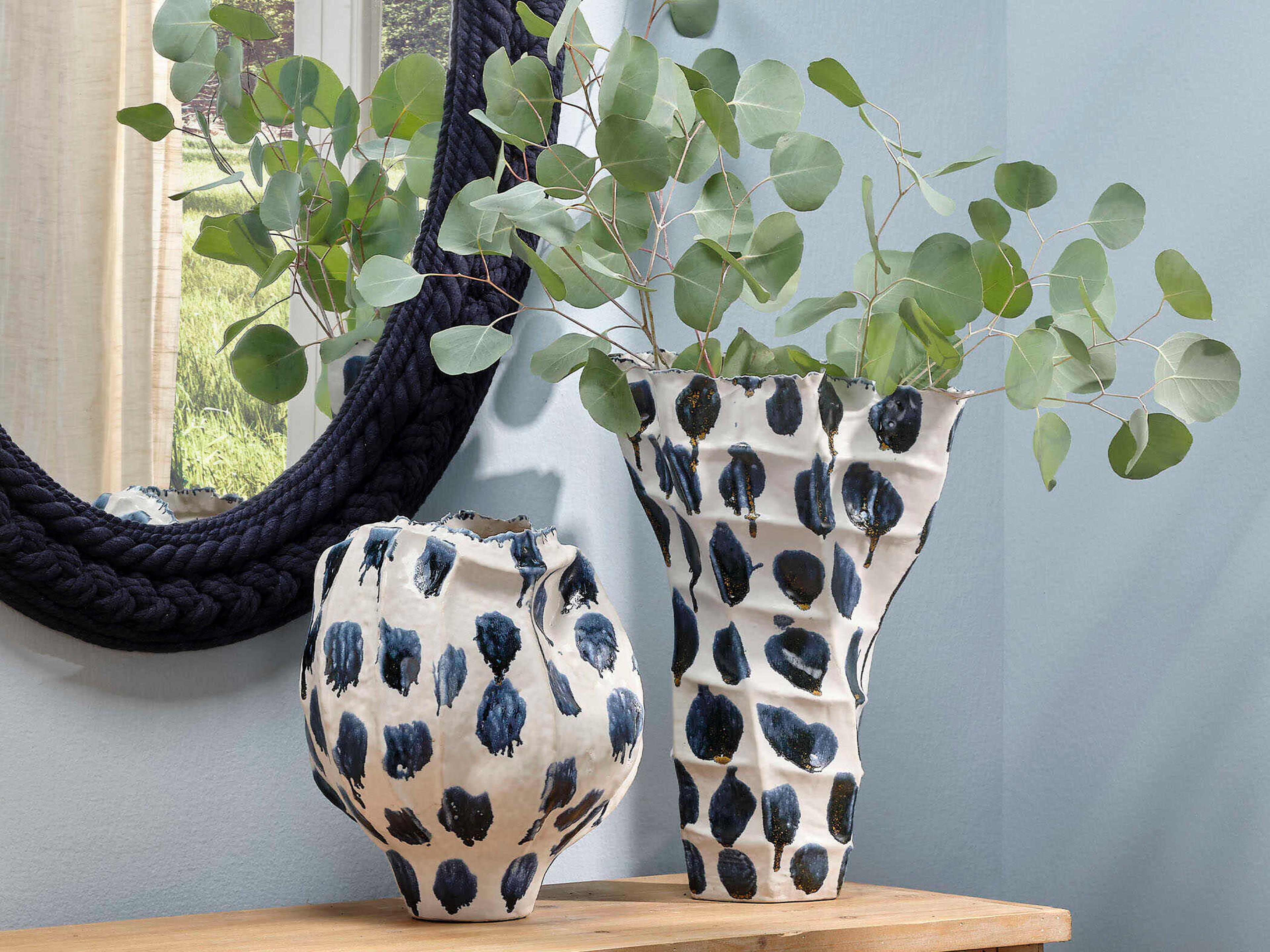 Jamie Young Seurat Reactive Blue Glaze Vase