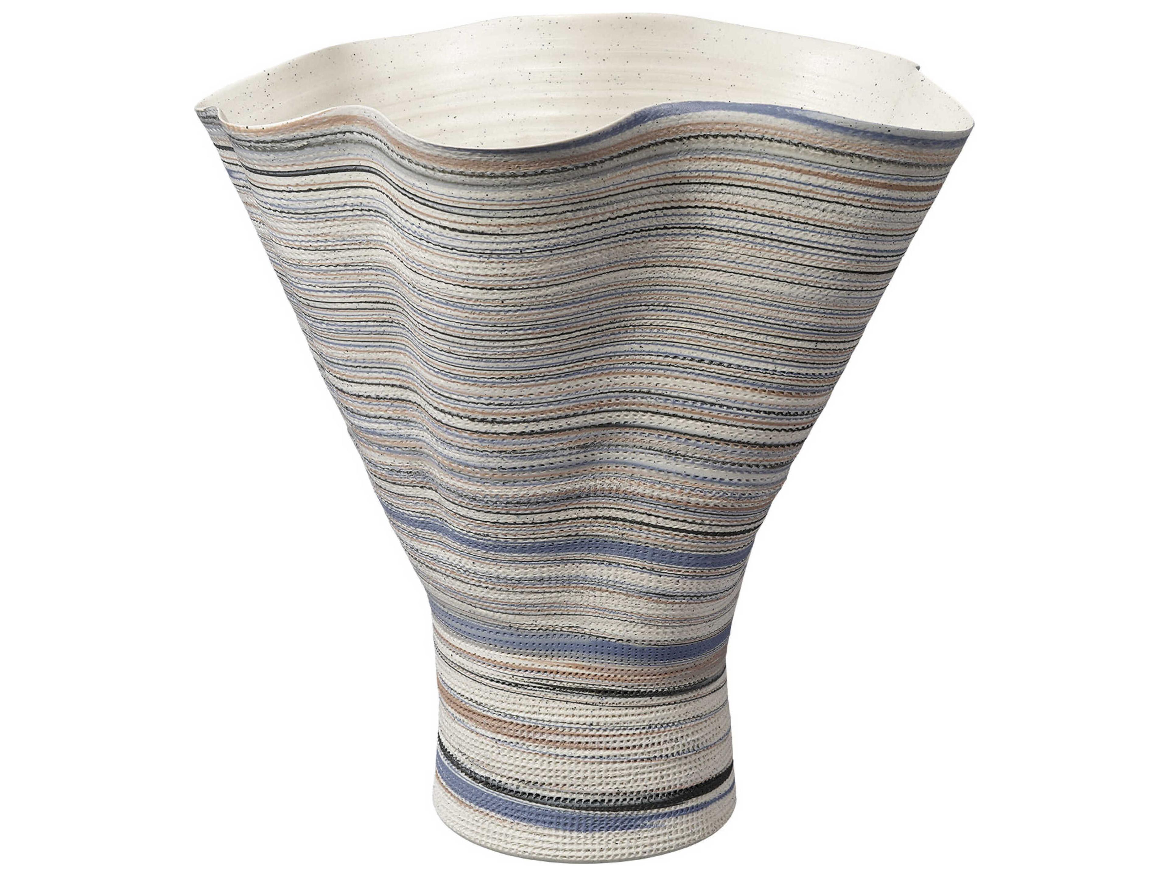 Splayed Textured Matte White Blue Vase