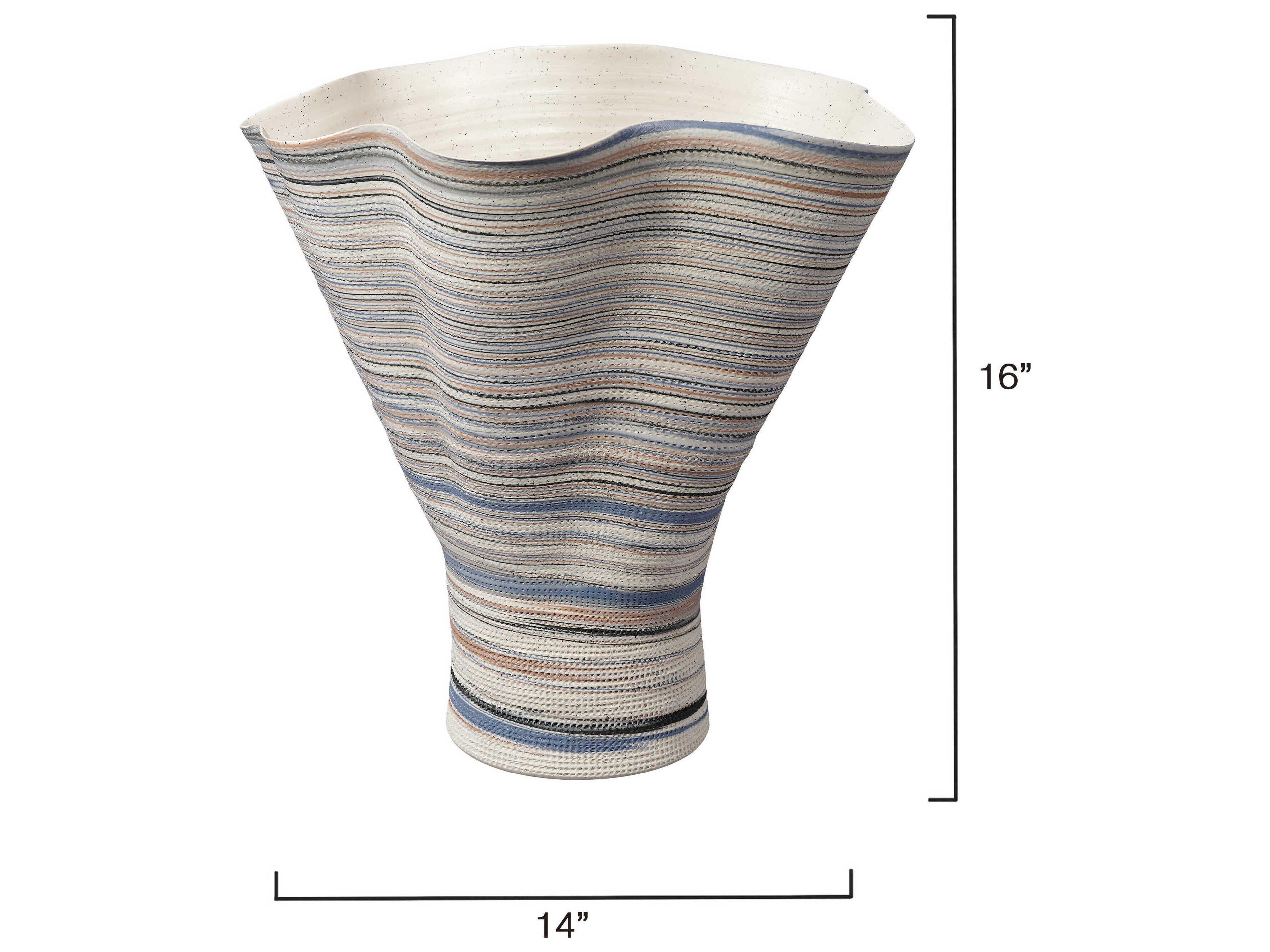 Jamie Young Splayed Textured Matte White Blue Vase