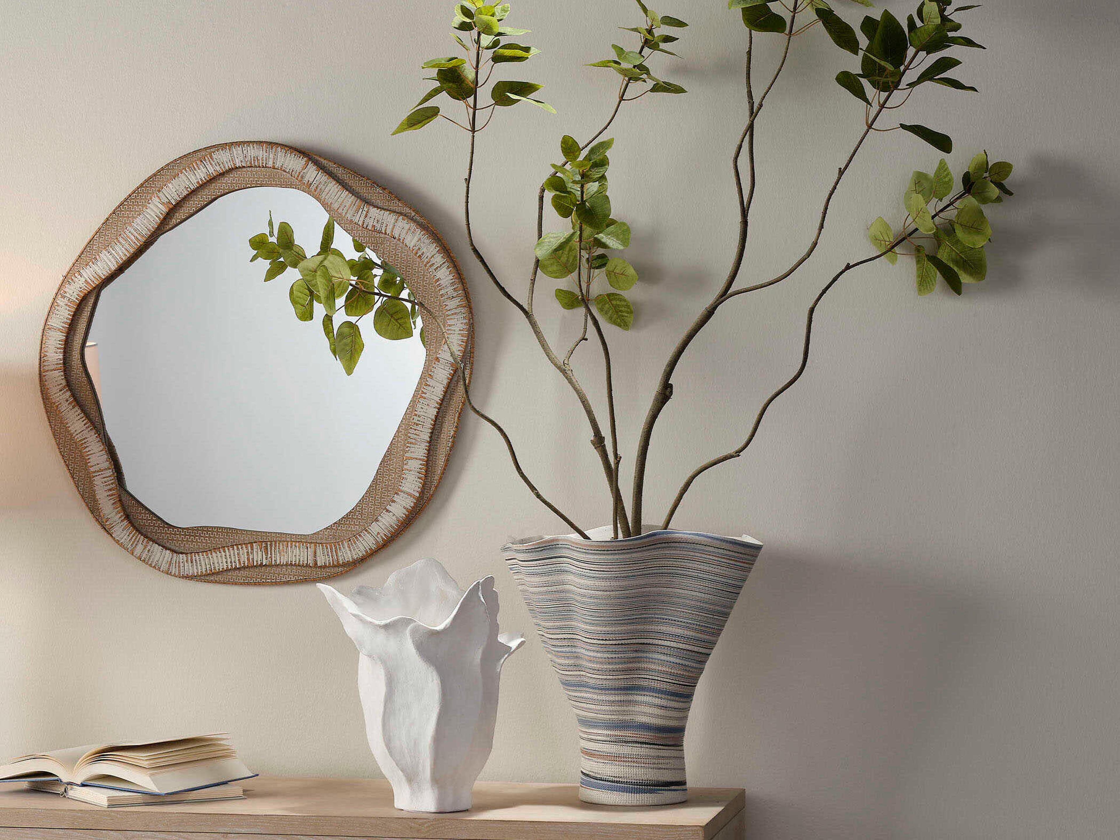 Jamie Young Splayed Textured Matte White Blue Vase