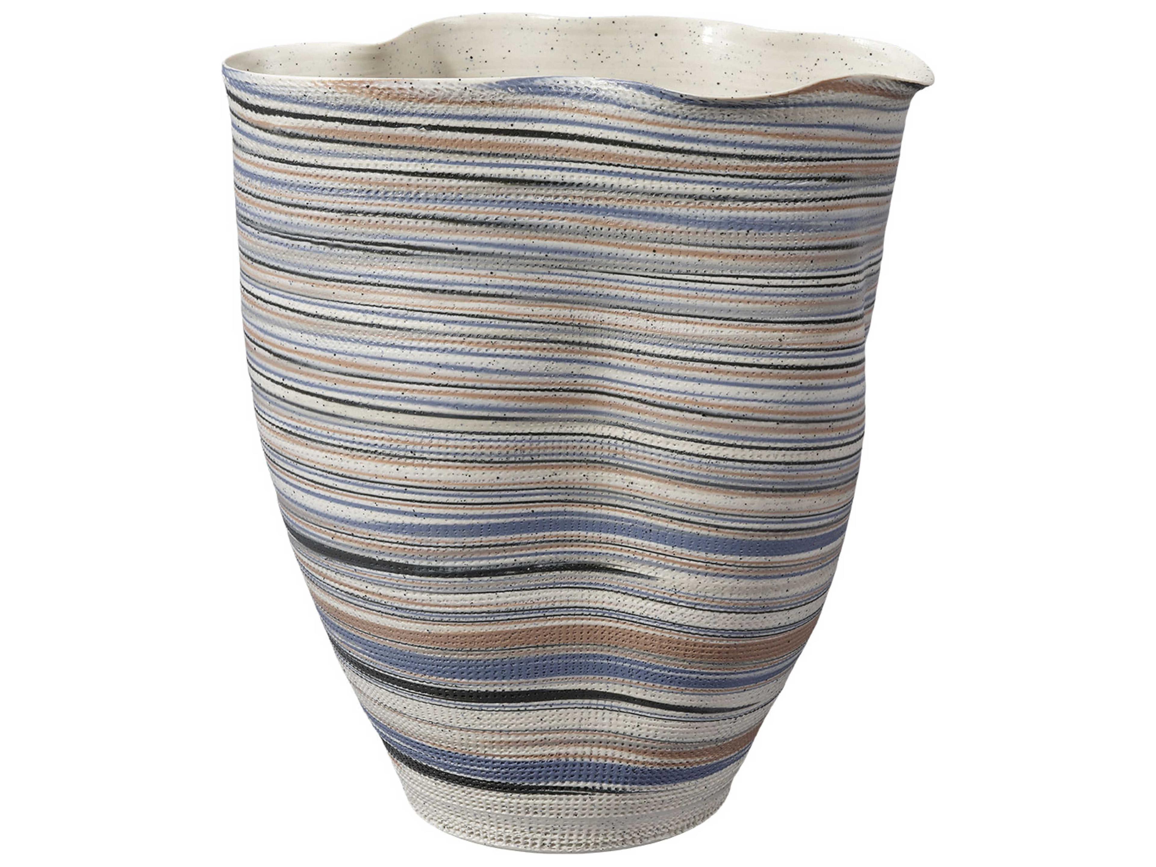 Undulation Textured Matte White Blue Vase