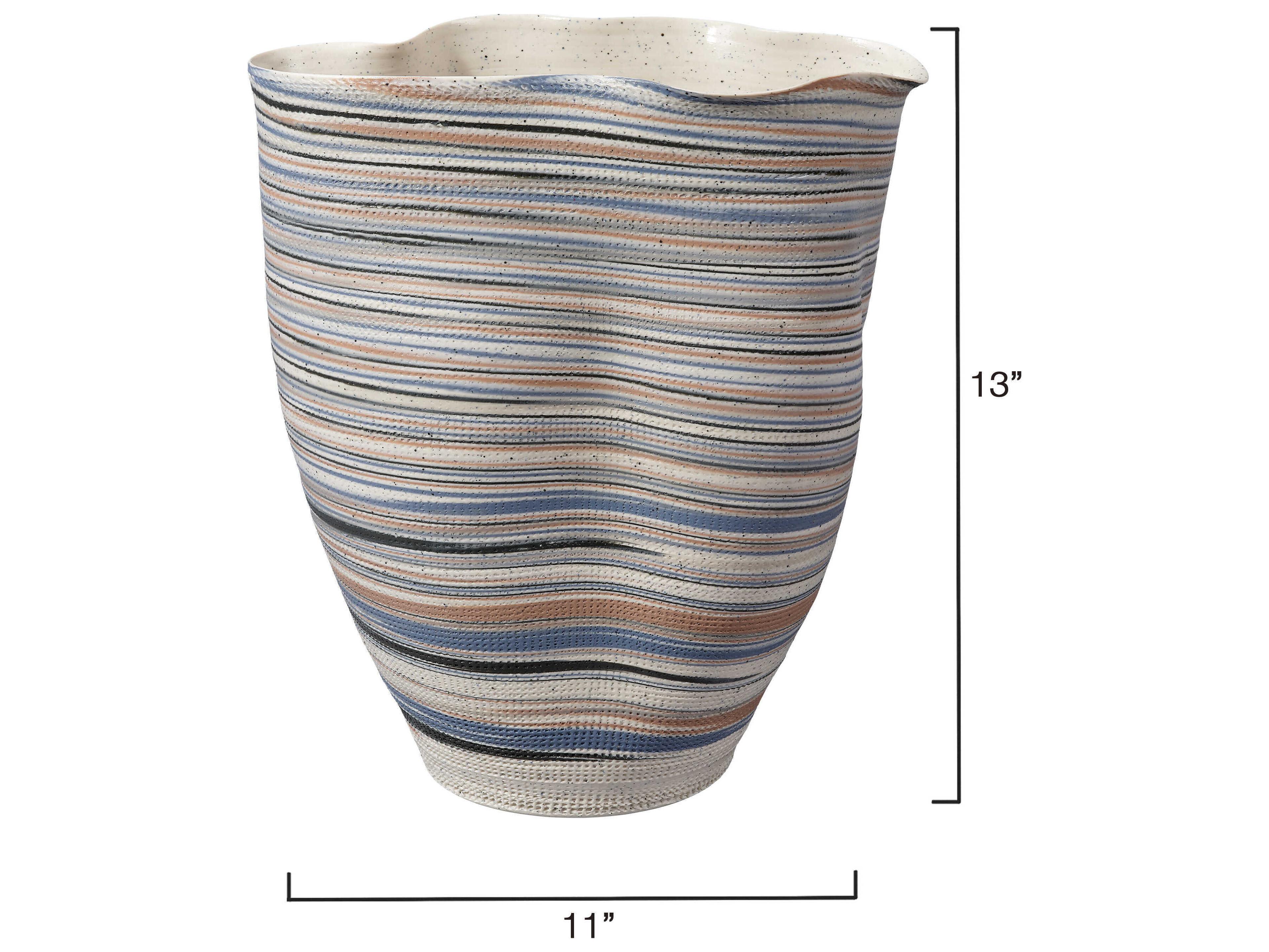 Jamie Young Undulation Textured Matte White Blue Vase