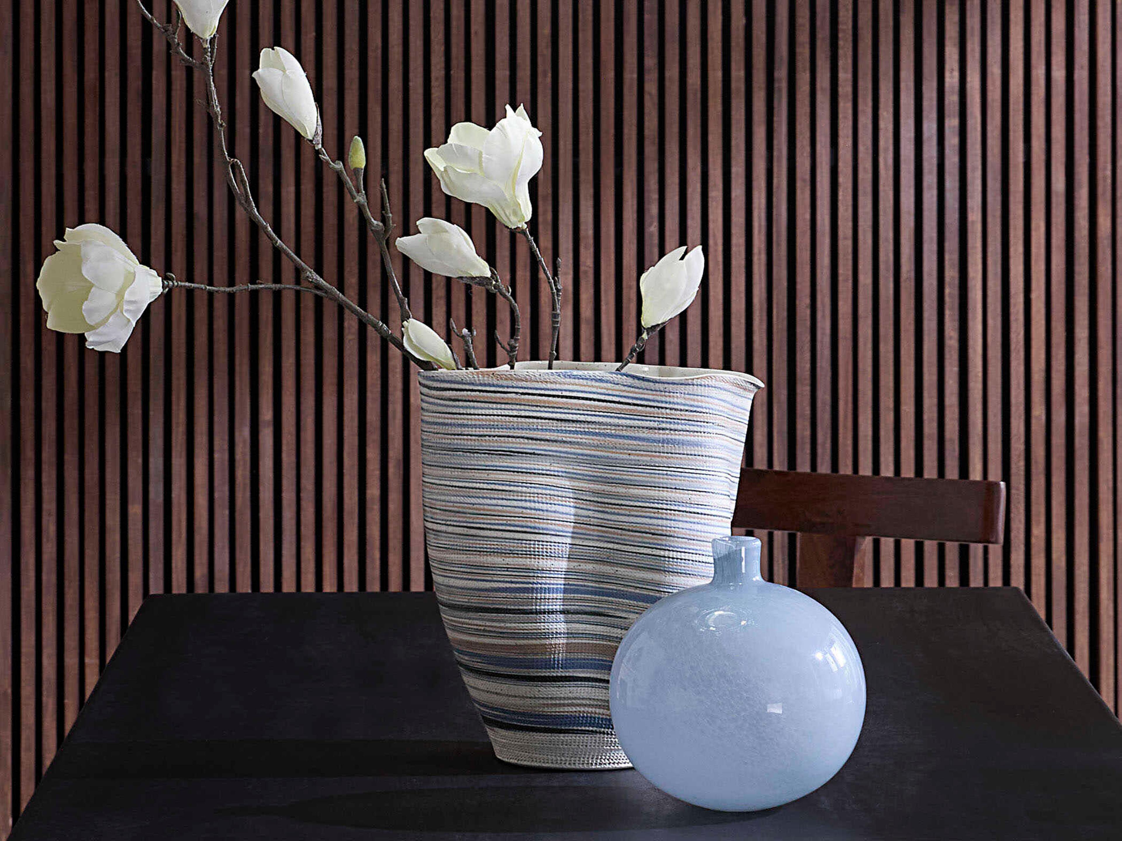 Jamie Young Undulation Textured Matte White Blue Vase