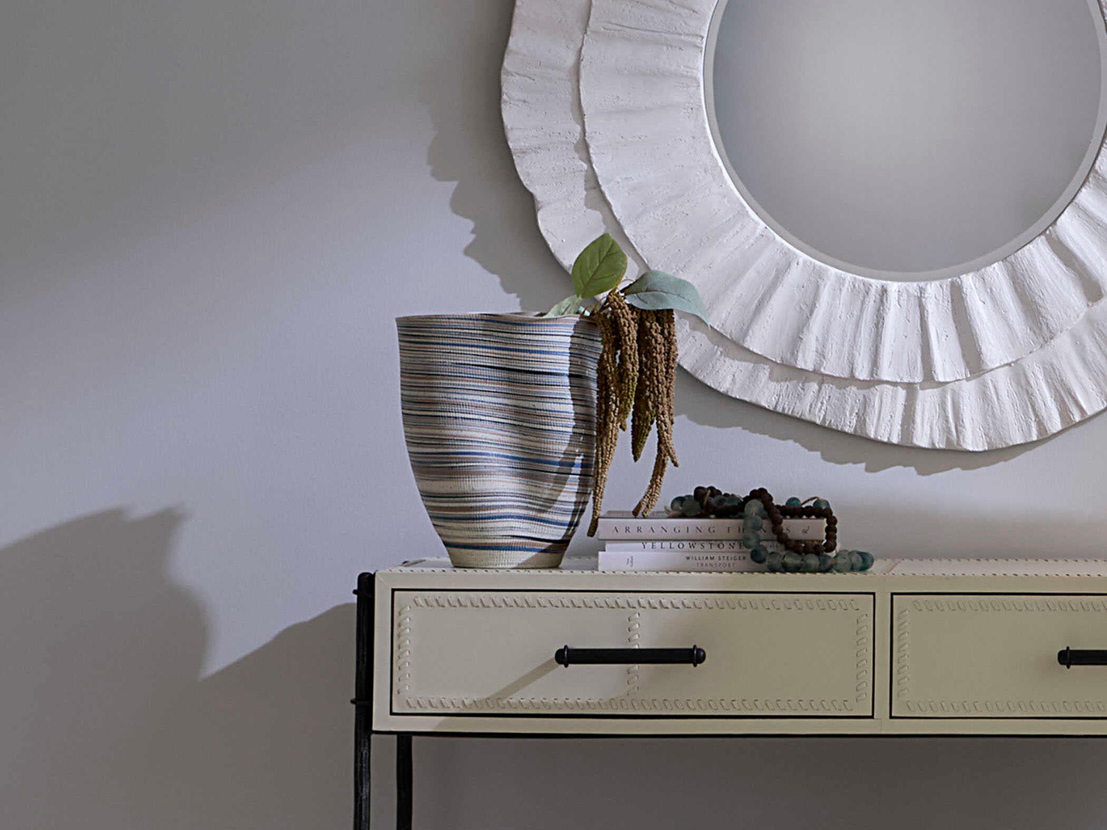 Jamie Young Undulation Textured Matte White Blue Vase