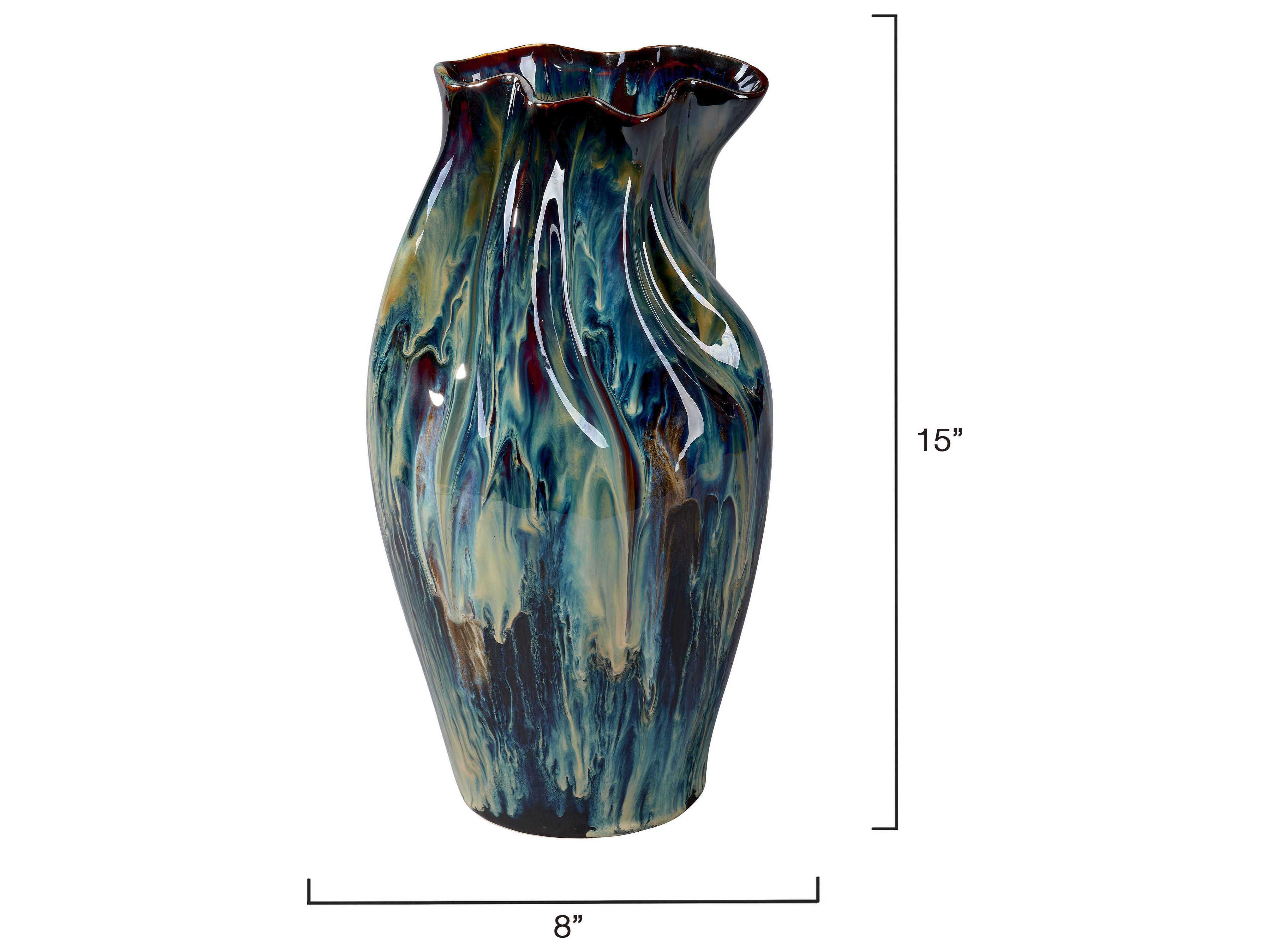 Jamie Young Whirl Reactive Blue Glaze Vase