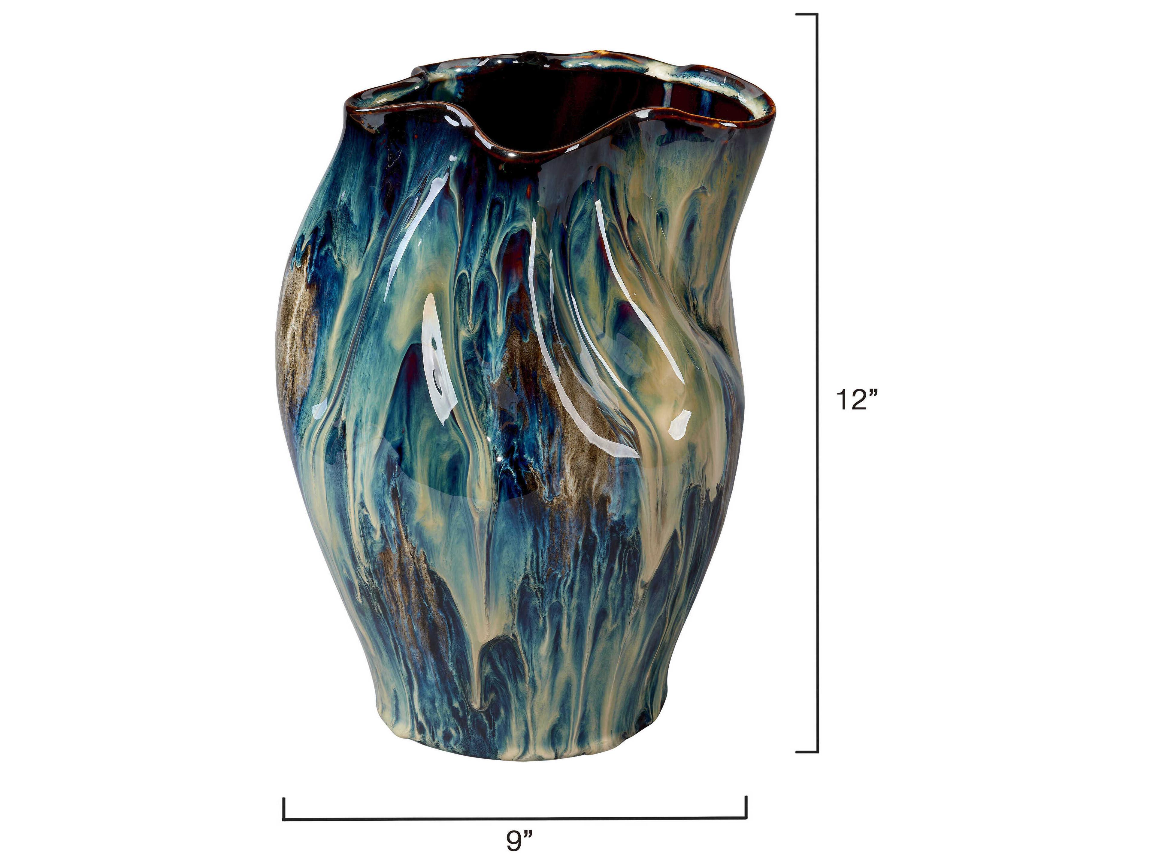 Jamie Young Whirl Reactive Blue Glaze Vase