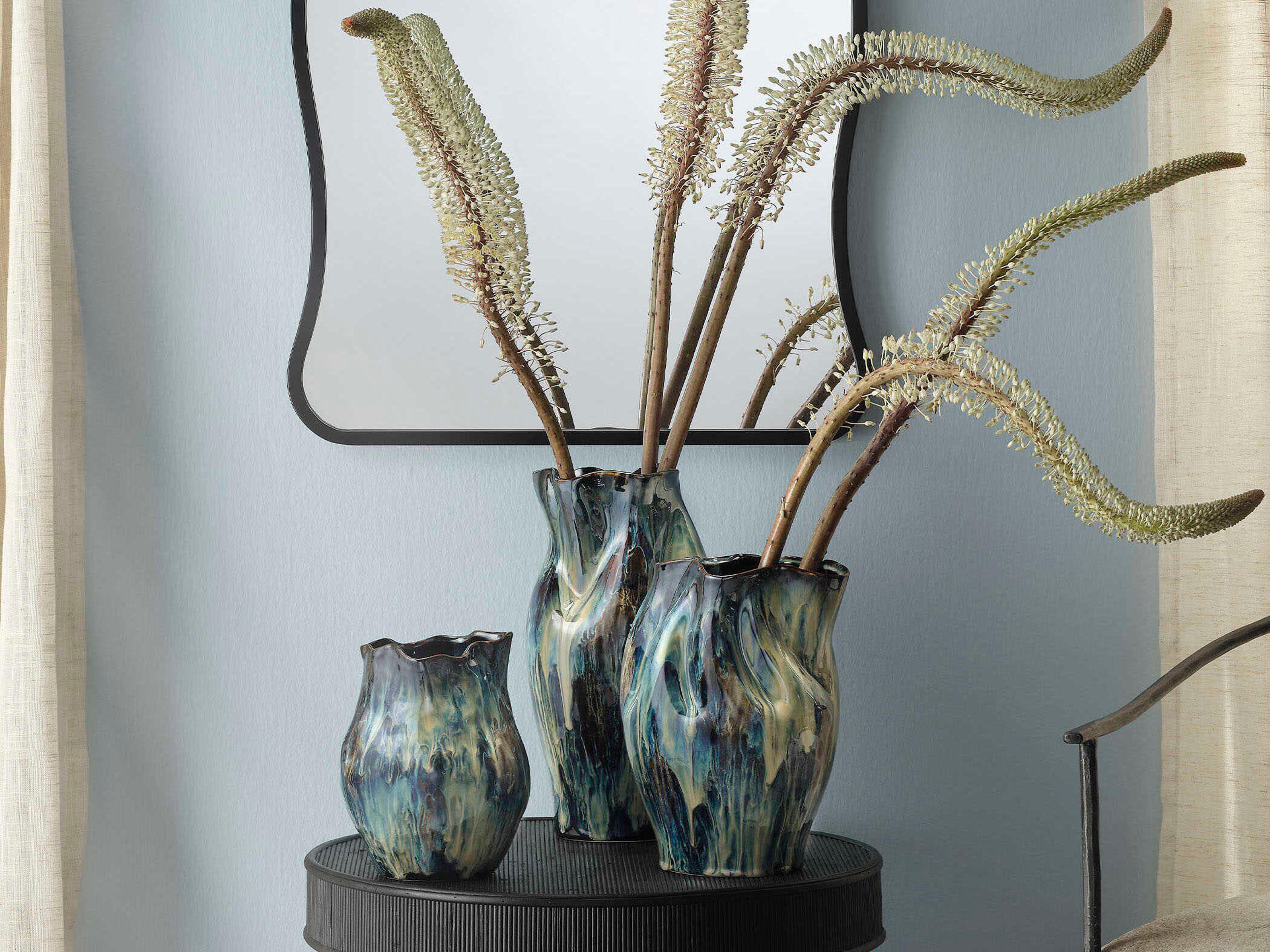 Jamie Young Whirl Reactive Blue Glaze Vase