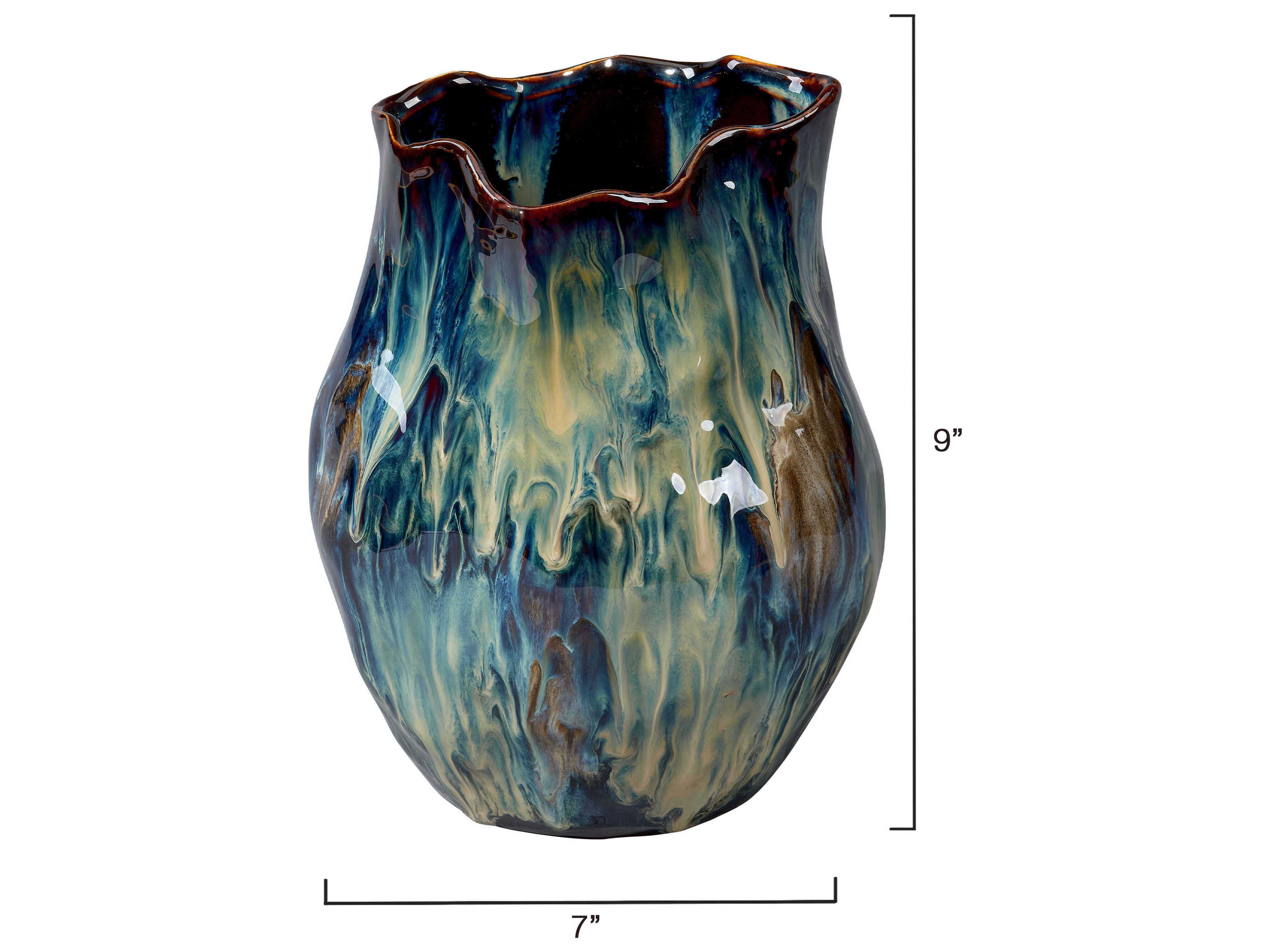 Jamie Young Whirl Reactive Blue Glaze Vase