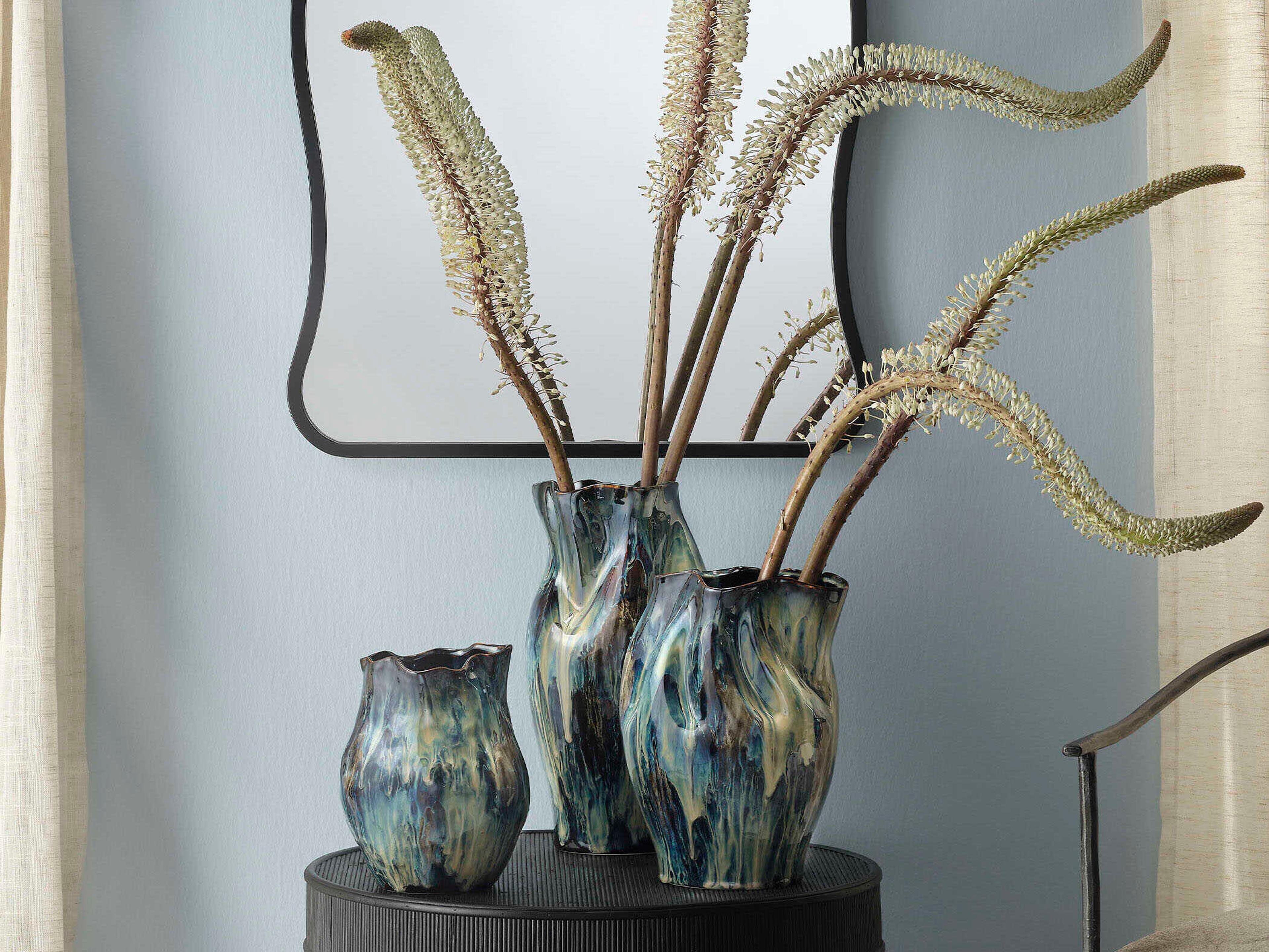Jamie Young Whirl Reactive Blue Glaze Vase