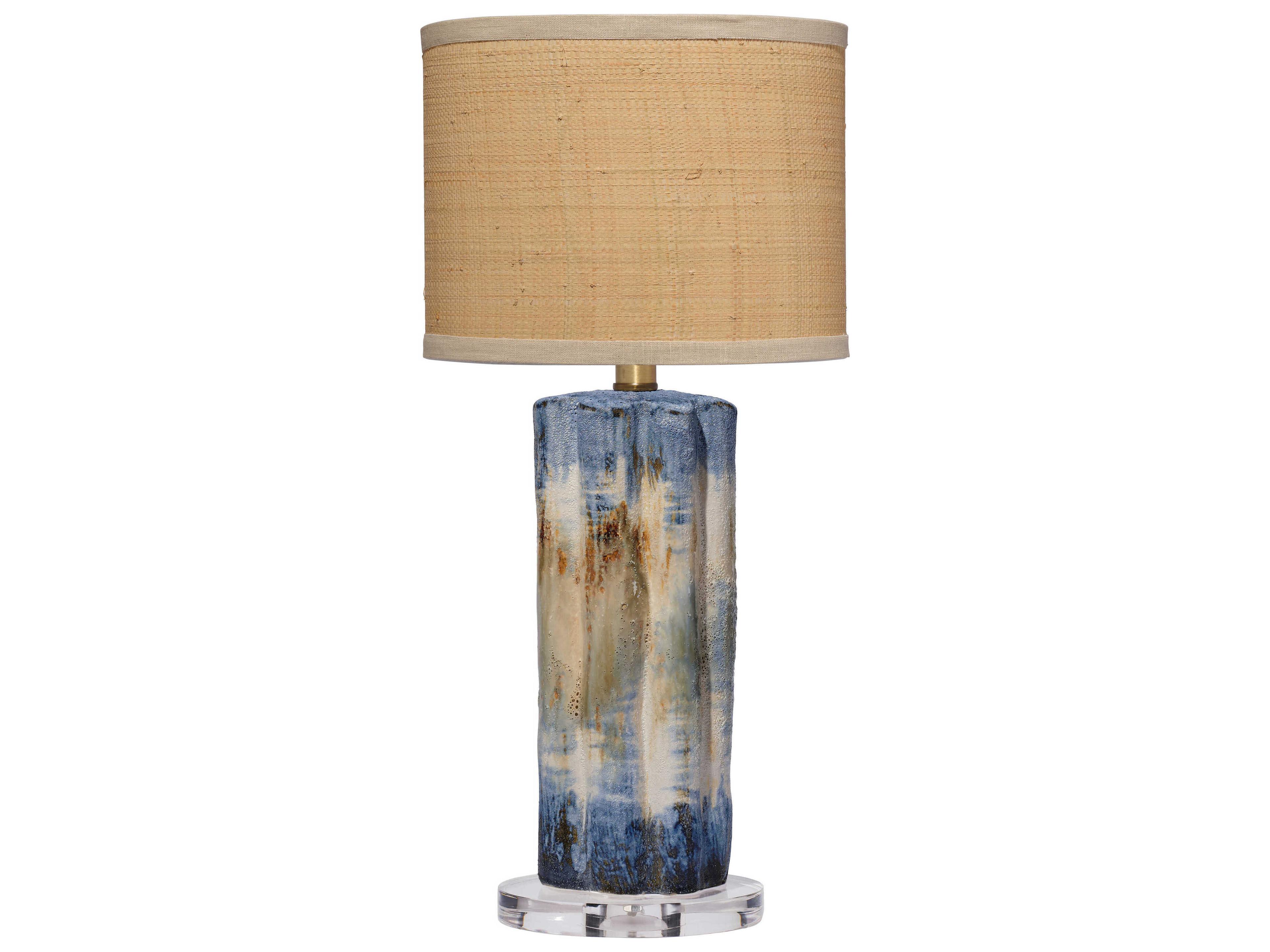 Jamie Young Abstract Blue Oval Raffia Trim Table Lamp