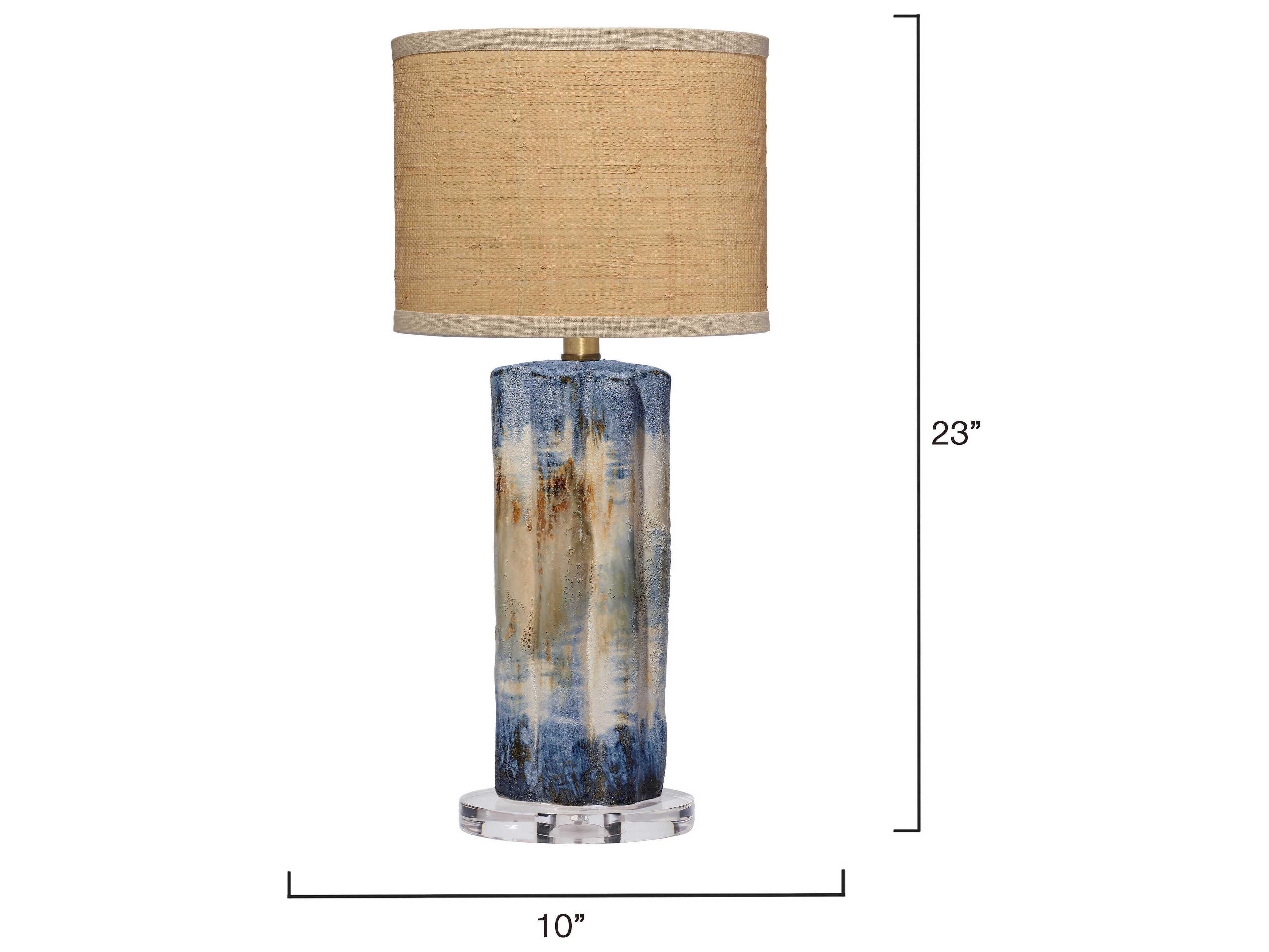 Jamie Young Abstract Blue Oval Raffia Trim Table Lamp