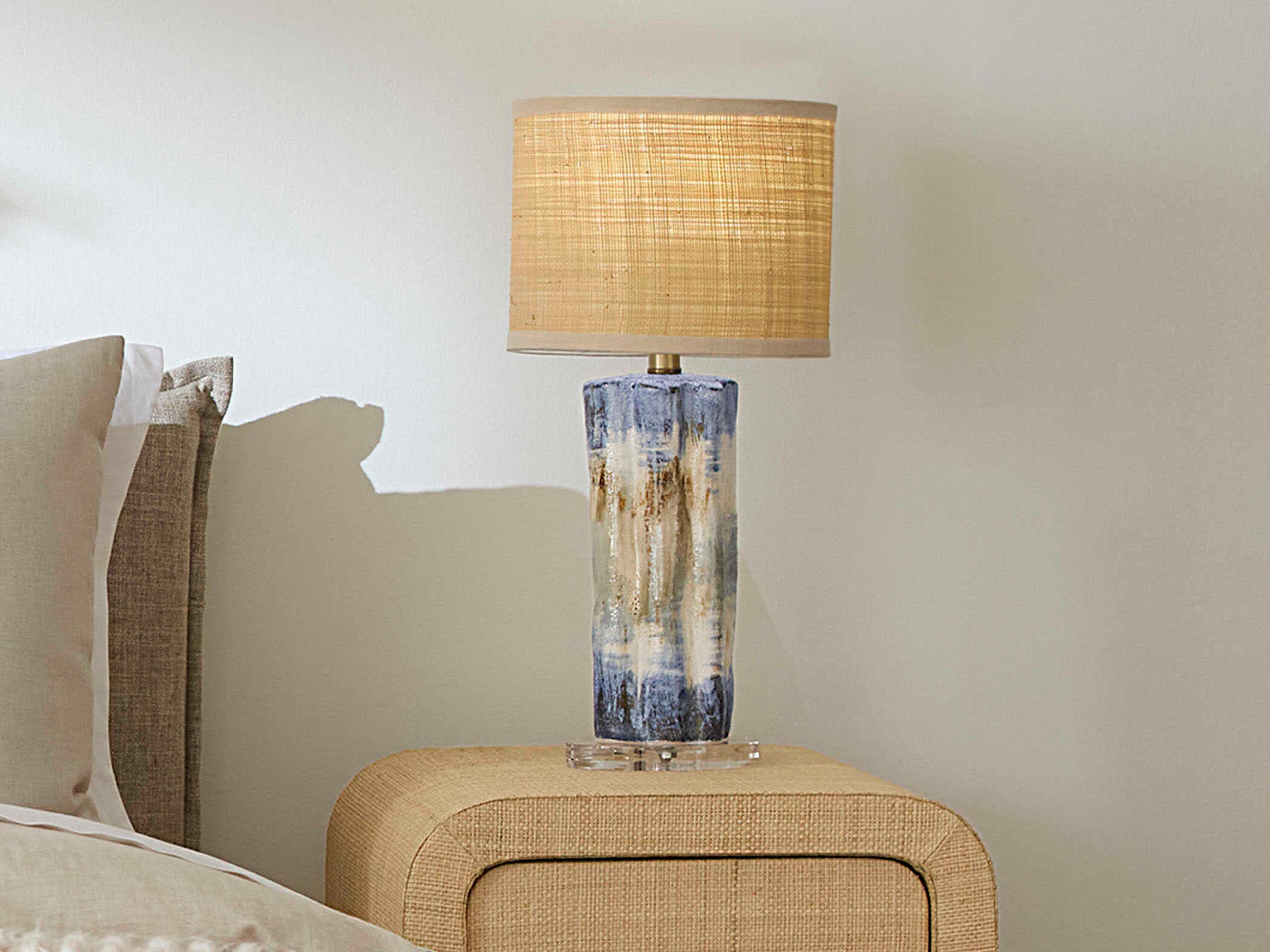 Jamie Young Abstract Blue Oval Raffia Trim Table Lamp