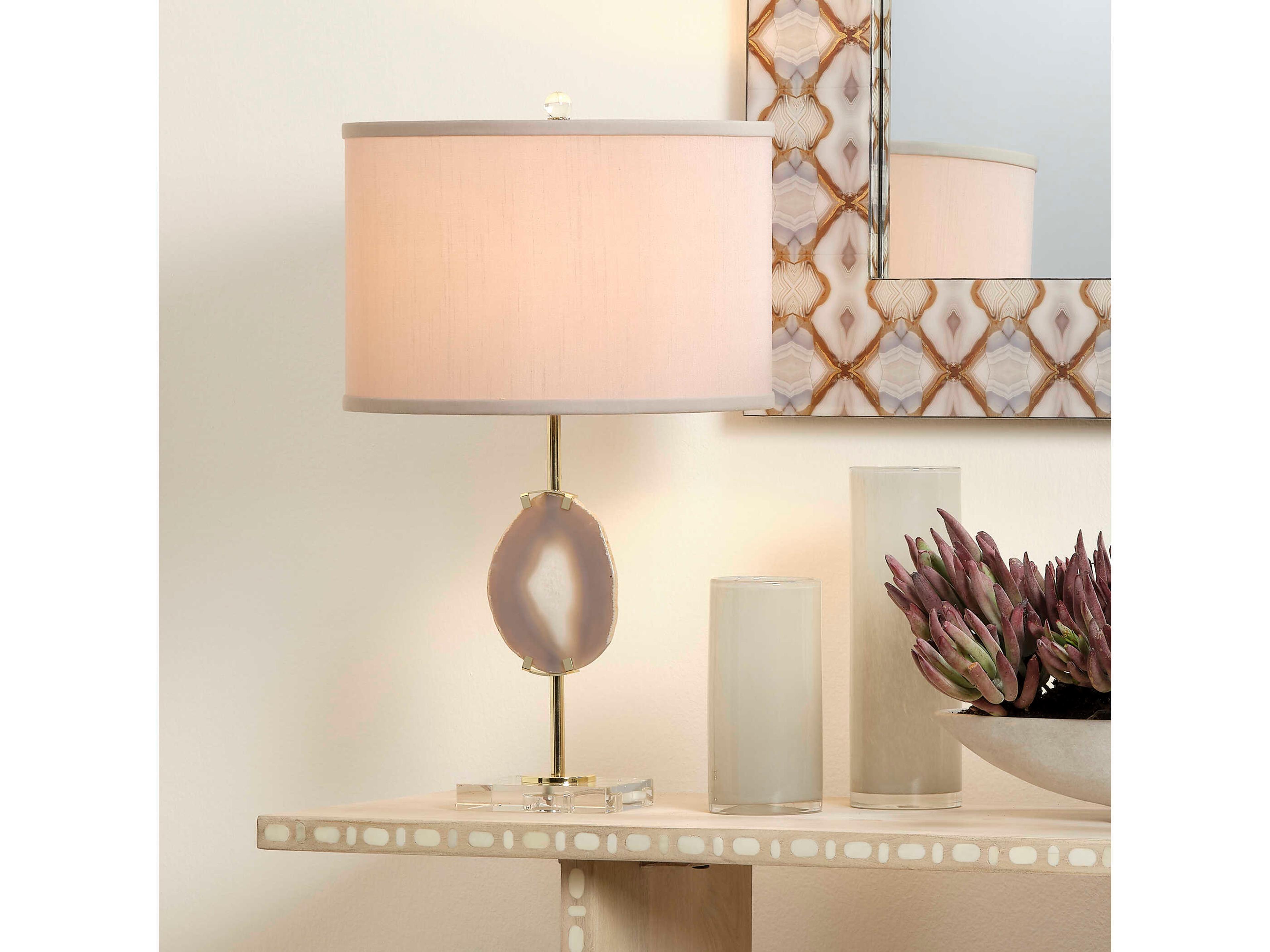 Jamie Young Agate Purple Taupe Linen Drum Crystal Buffet Lamp