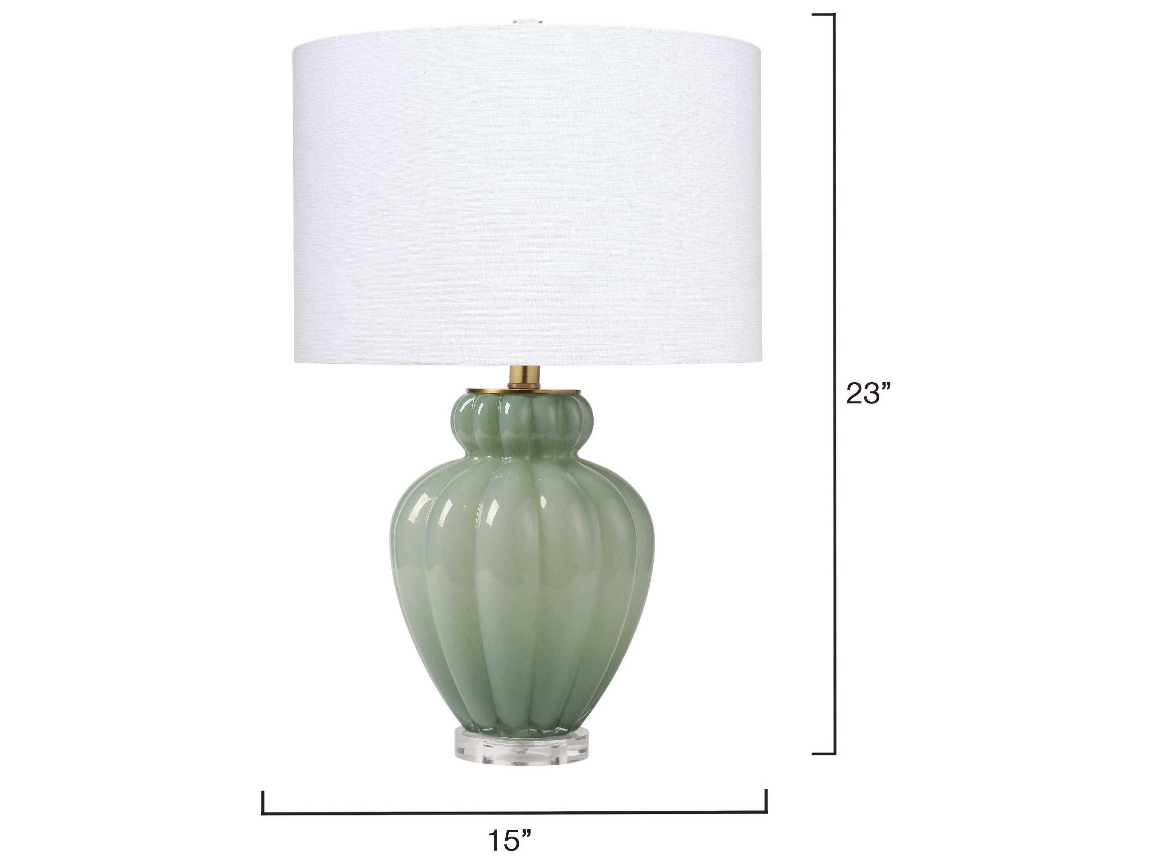 Jamie Young Agnes Celadon Drum White Linen Rolled Edge Green Table Lamp