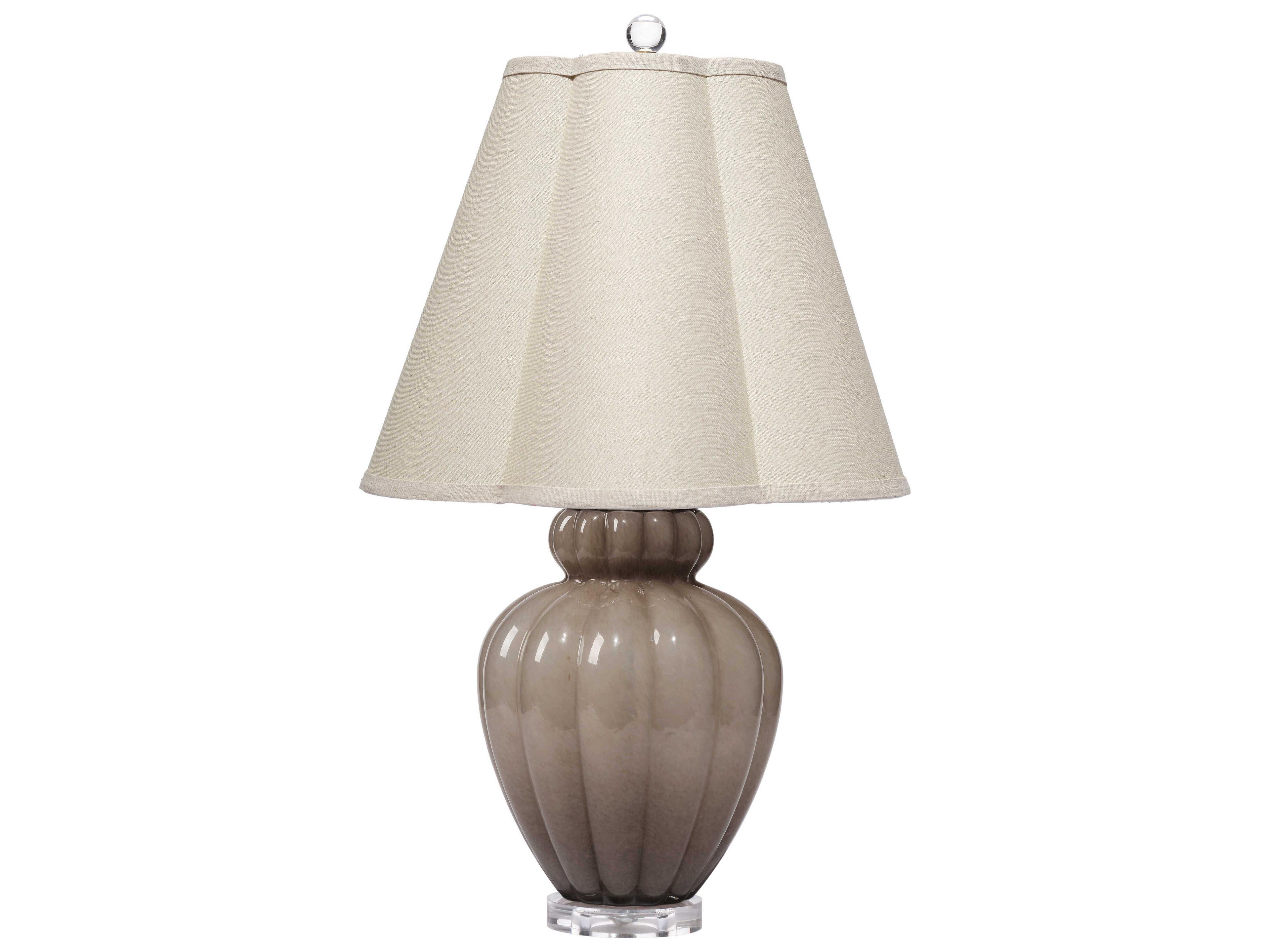 Agnes Taupe Natural Linen Scallop With Trim Brown Table Lamp