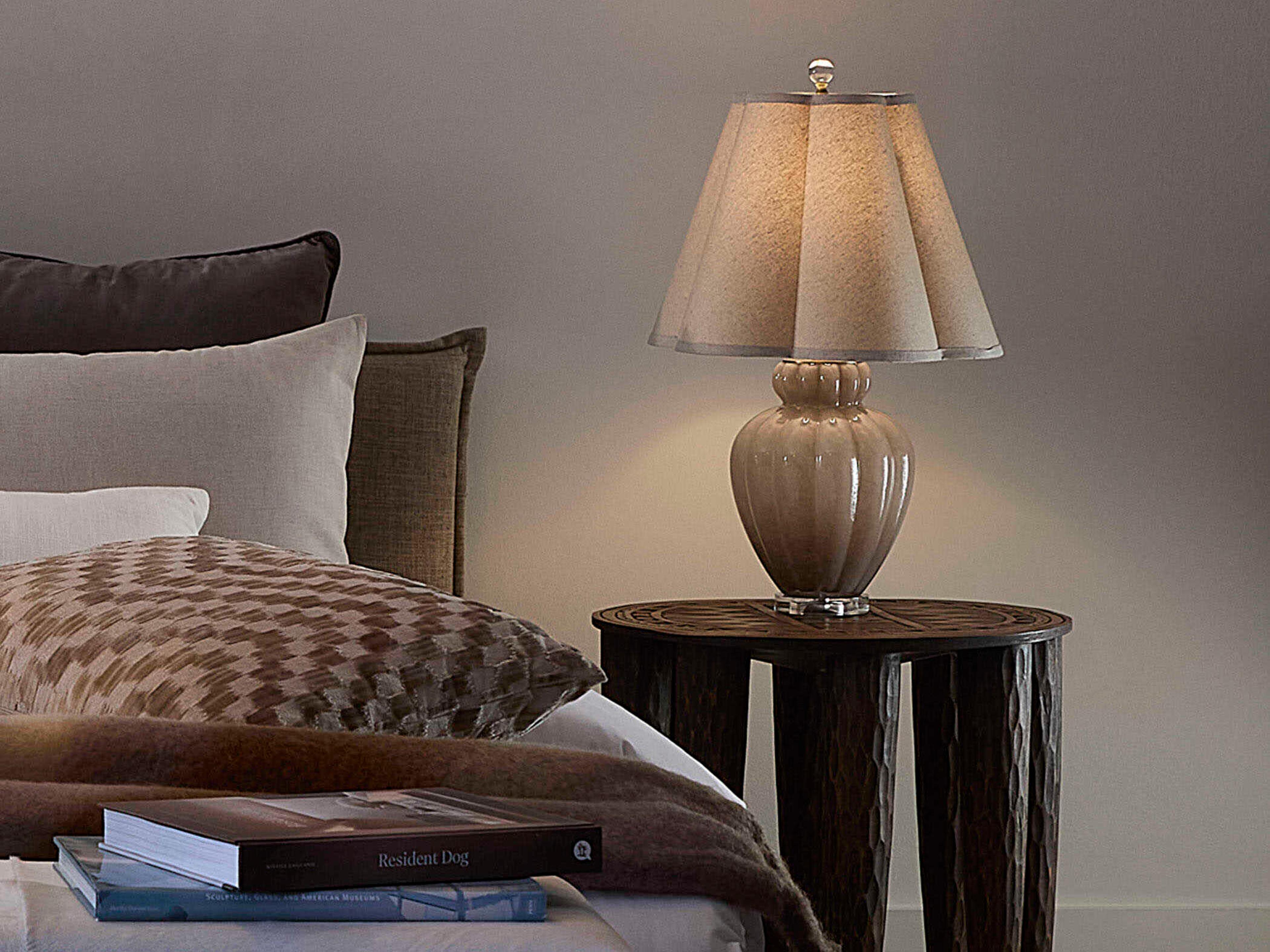 Jamie Young Agnes Taupe Natural Linen Scallop With Trim Brown Table Lamp