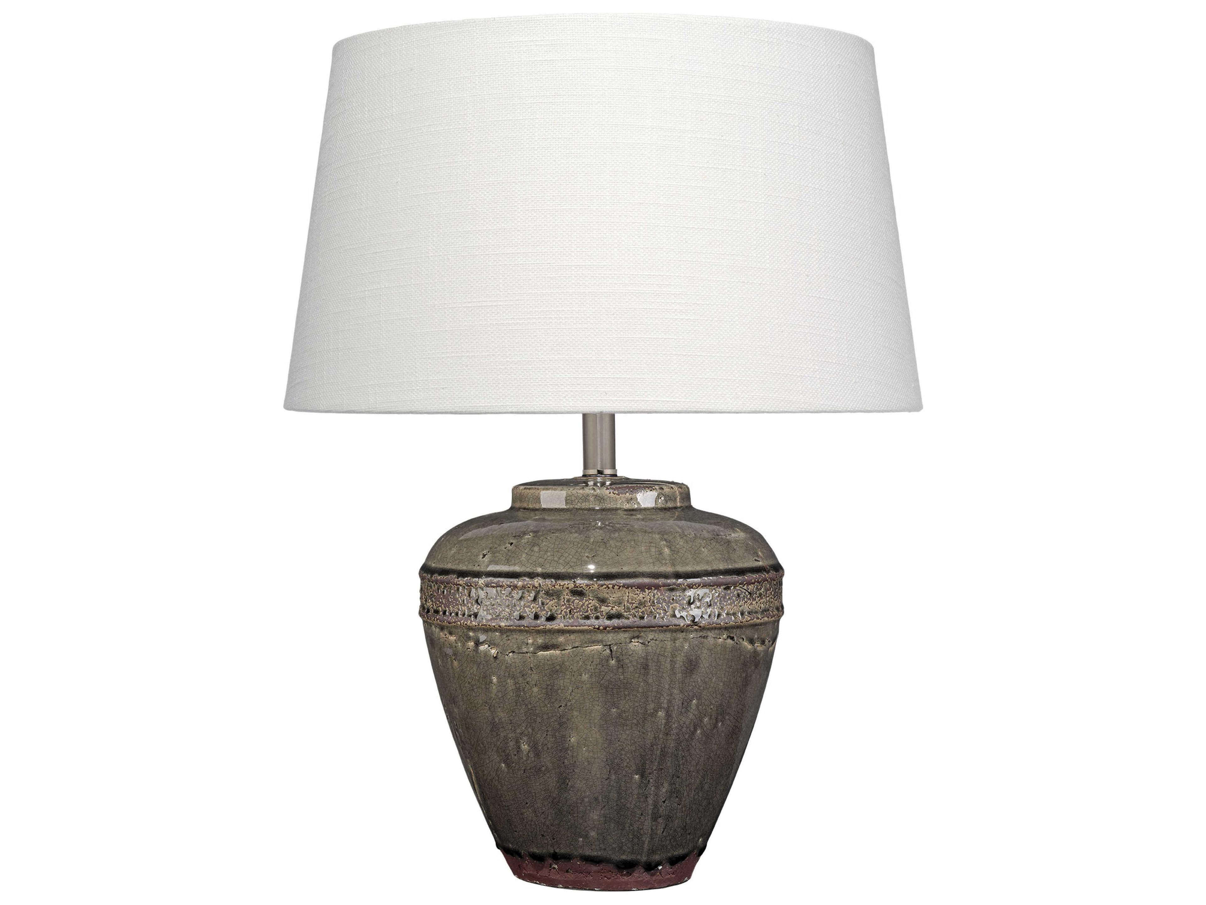 Jamie Young Avondale Grey Tapered Drum White Linen Rolled Edge Buffet Lamp