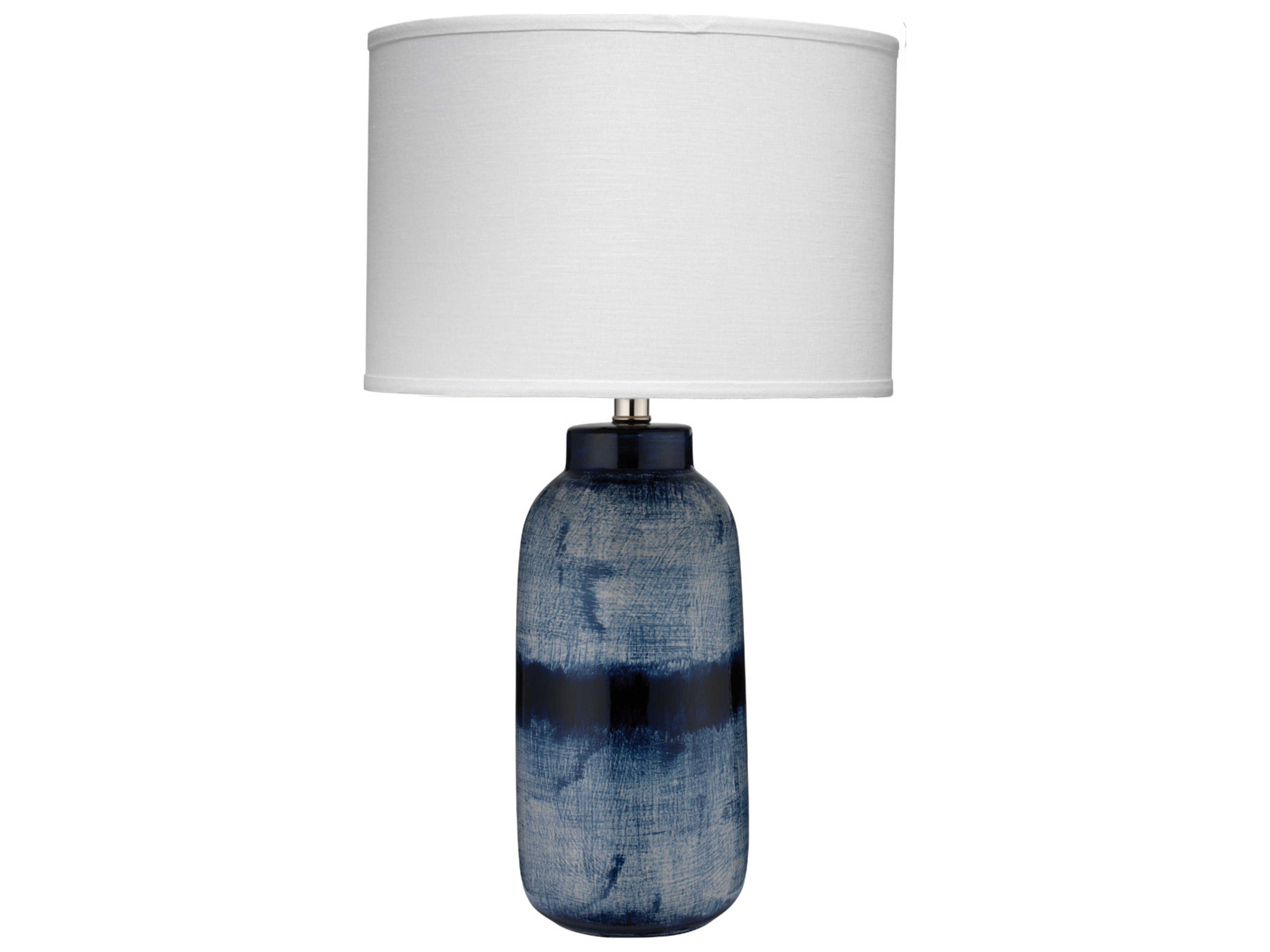 Batik Blue Linen White Drum Purple Buffet Lamp