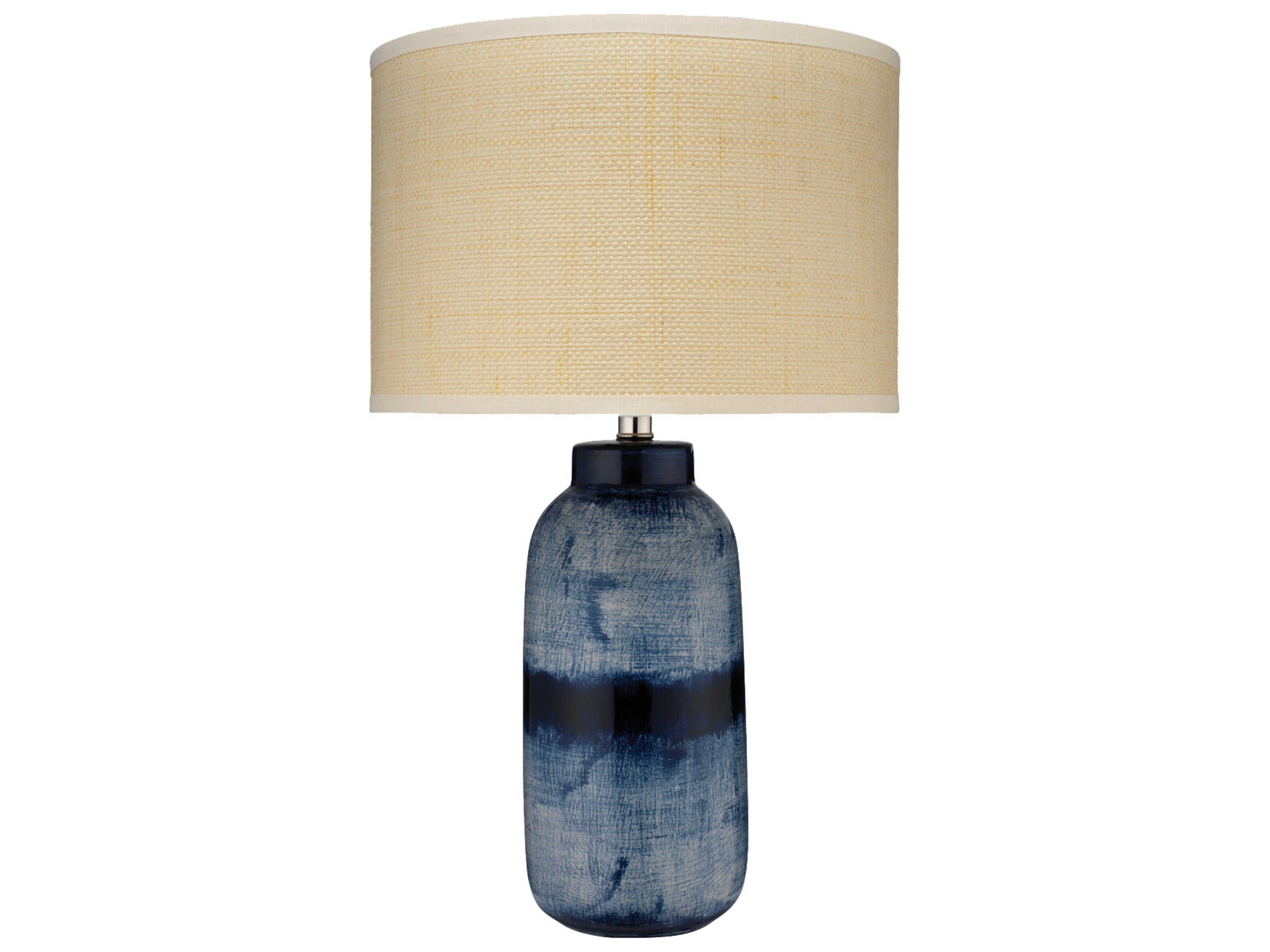 Jamie Young Batik Blue Raffia Drum Buffet Lamp