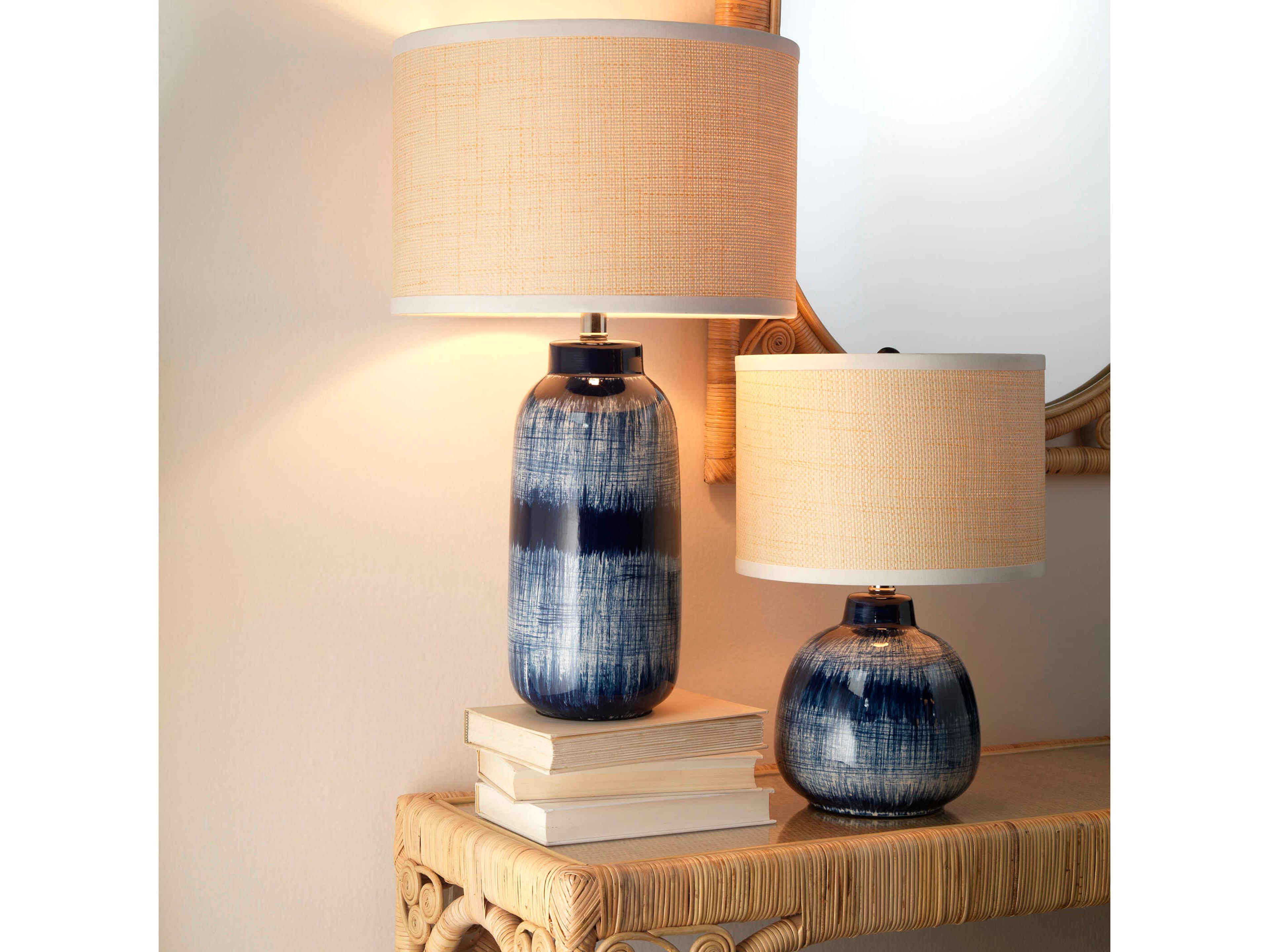 Jamie Young Batik Blue Raffia Drum Buffet Lamp