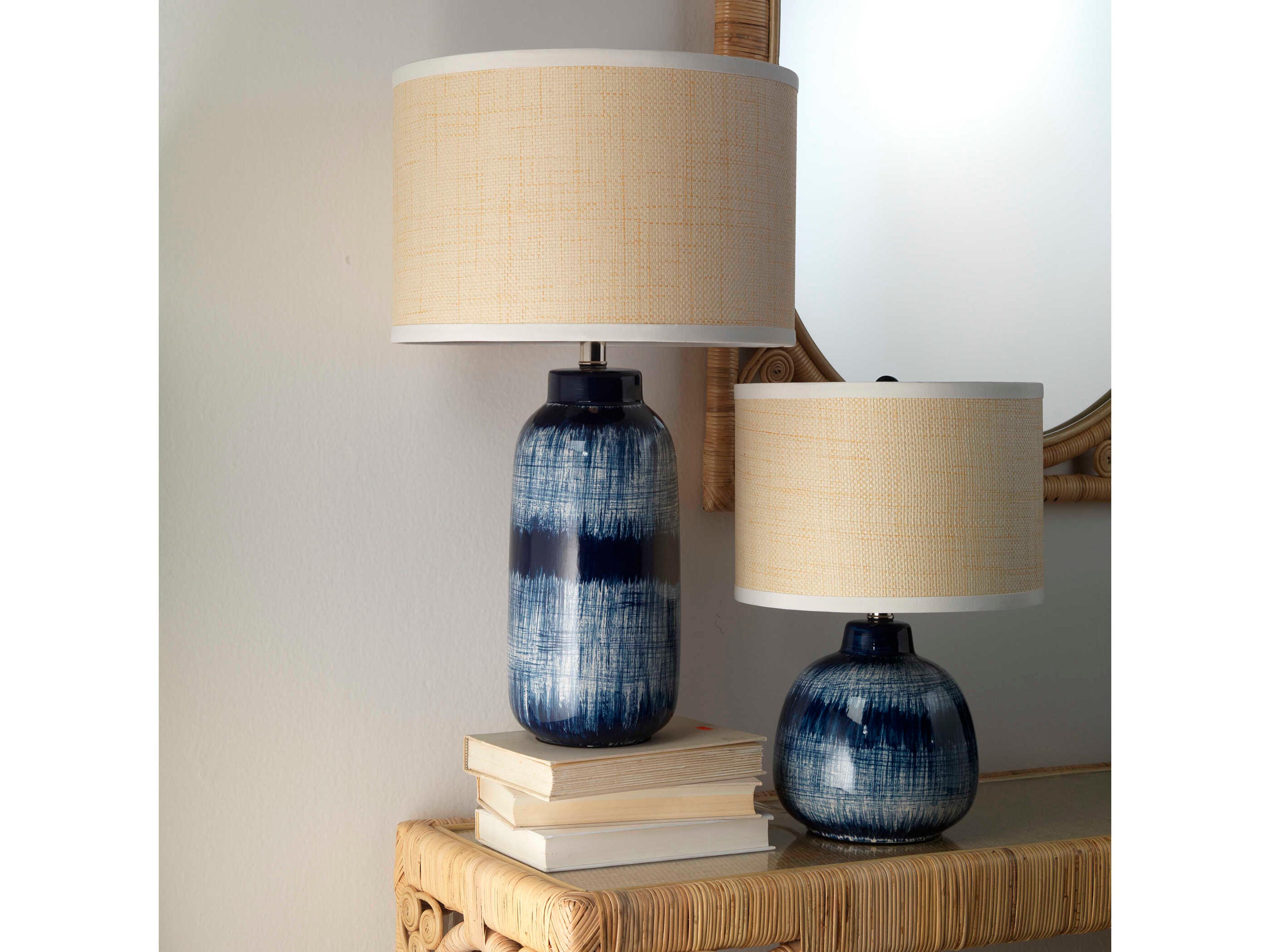 Jamie Young Batik Blue Raffia Drum Buffet Lamp