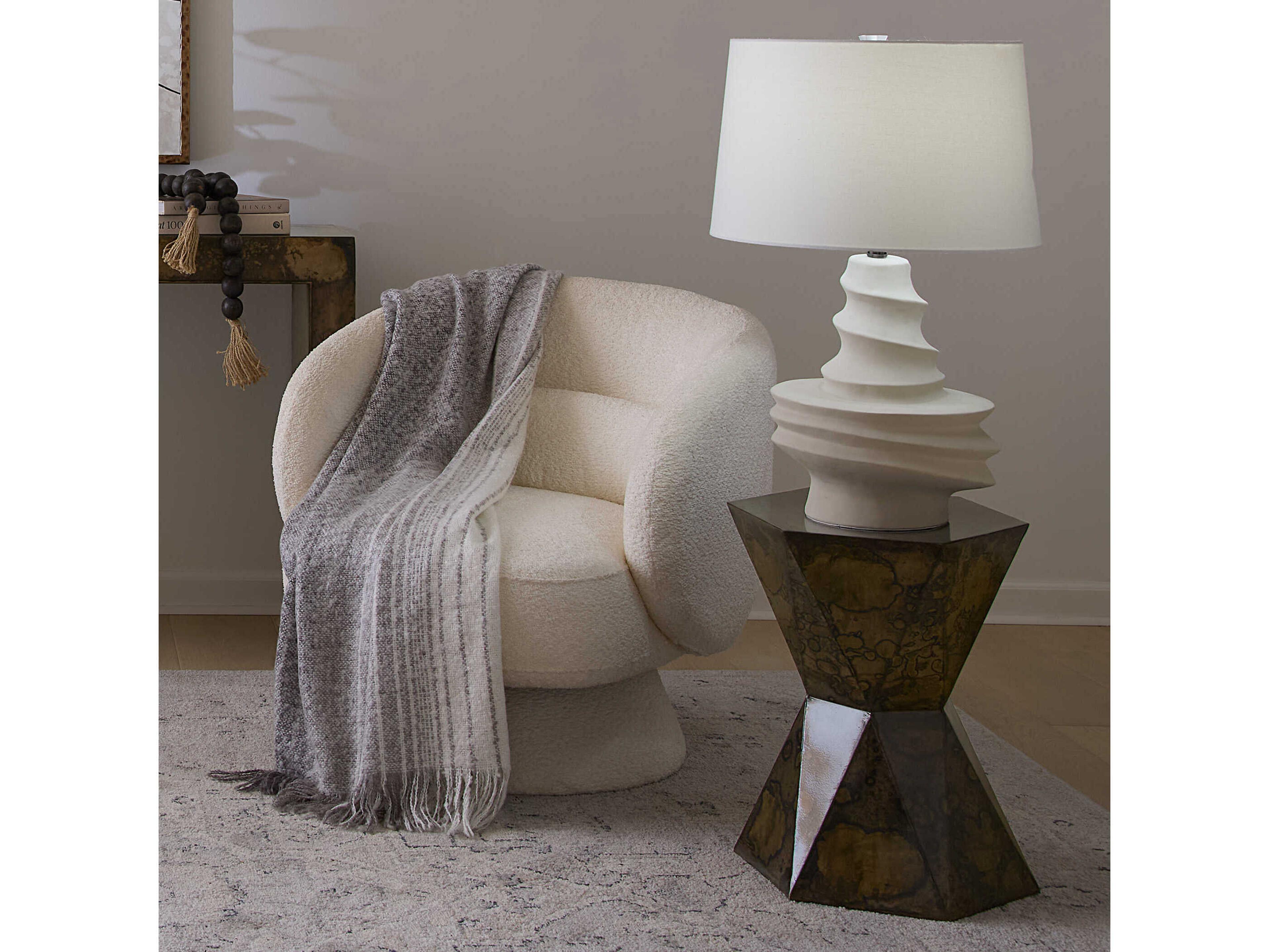 Jamie Young Dune Matte Off White Drum Linen Rolled Edge Buffet Lamp