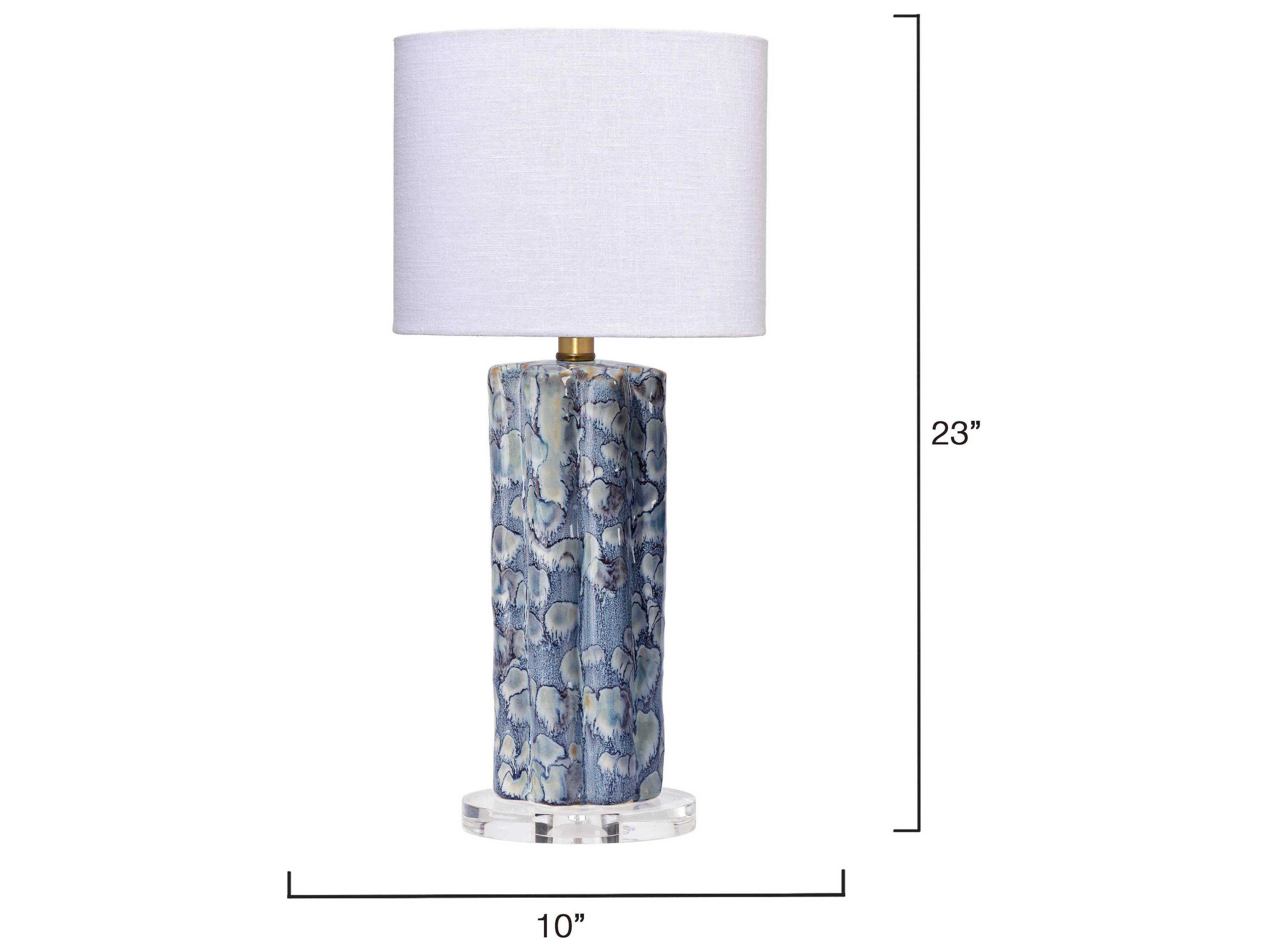Jamie Young Small Blue Oval White Linen Rolled Edge Table Lamp