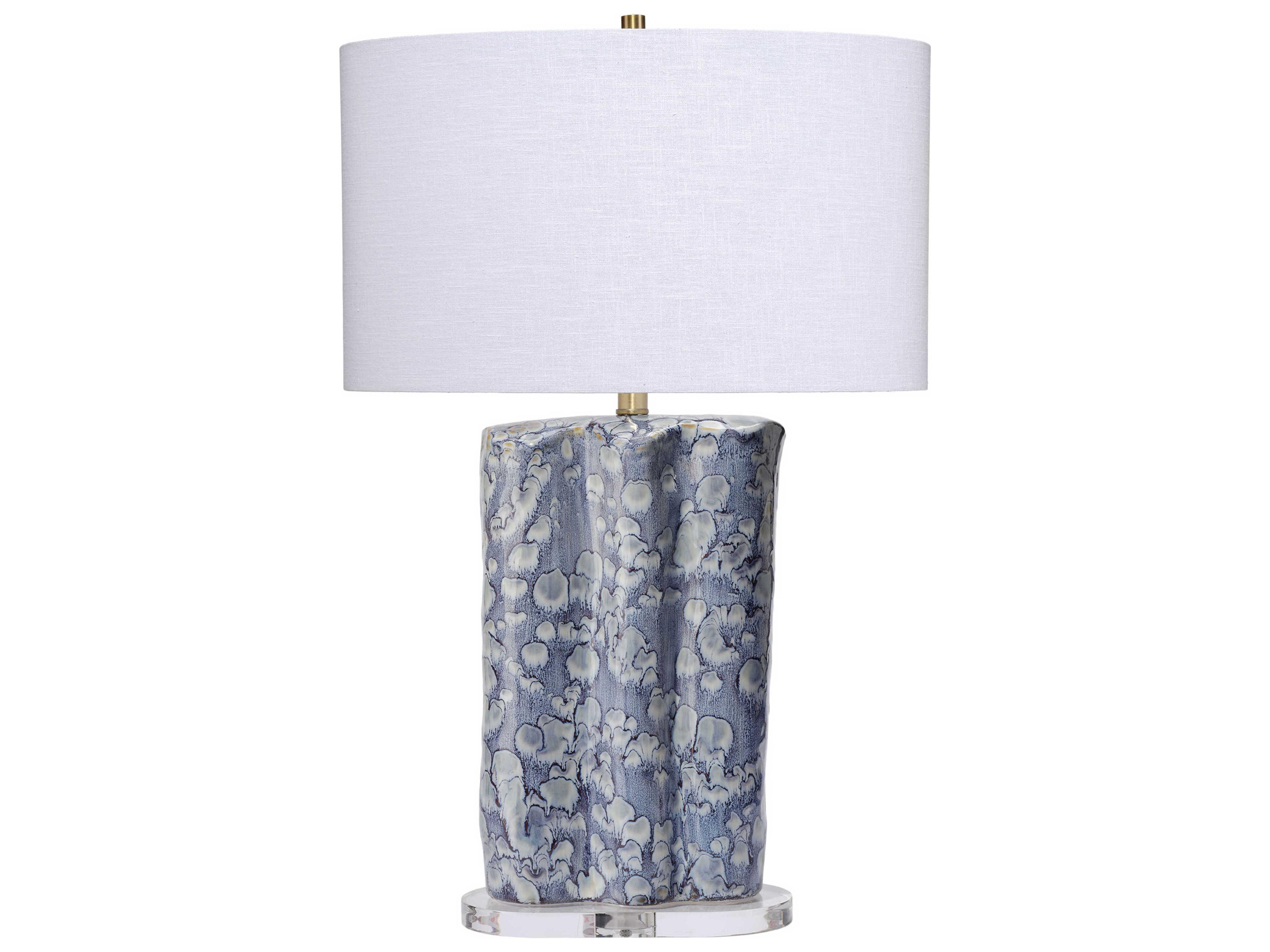 Jamie Young Flurry Blue Oval White Linen Rolled Edge Buffet Lamp