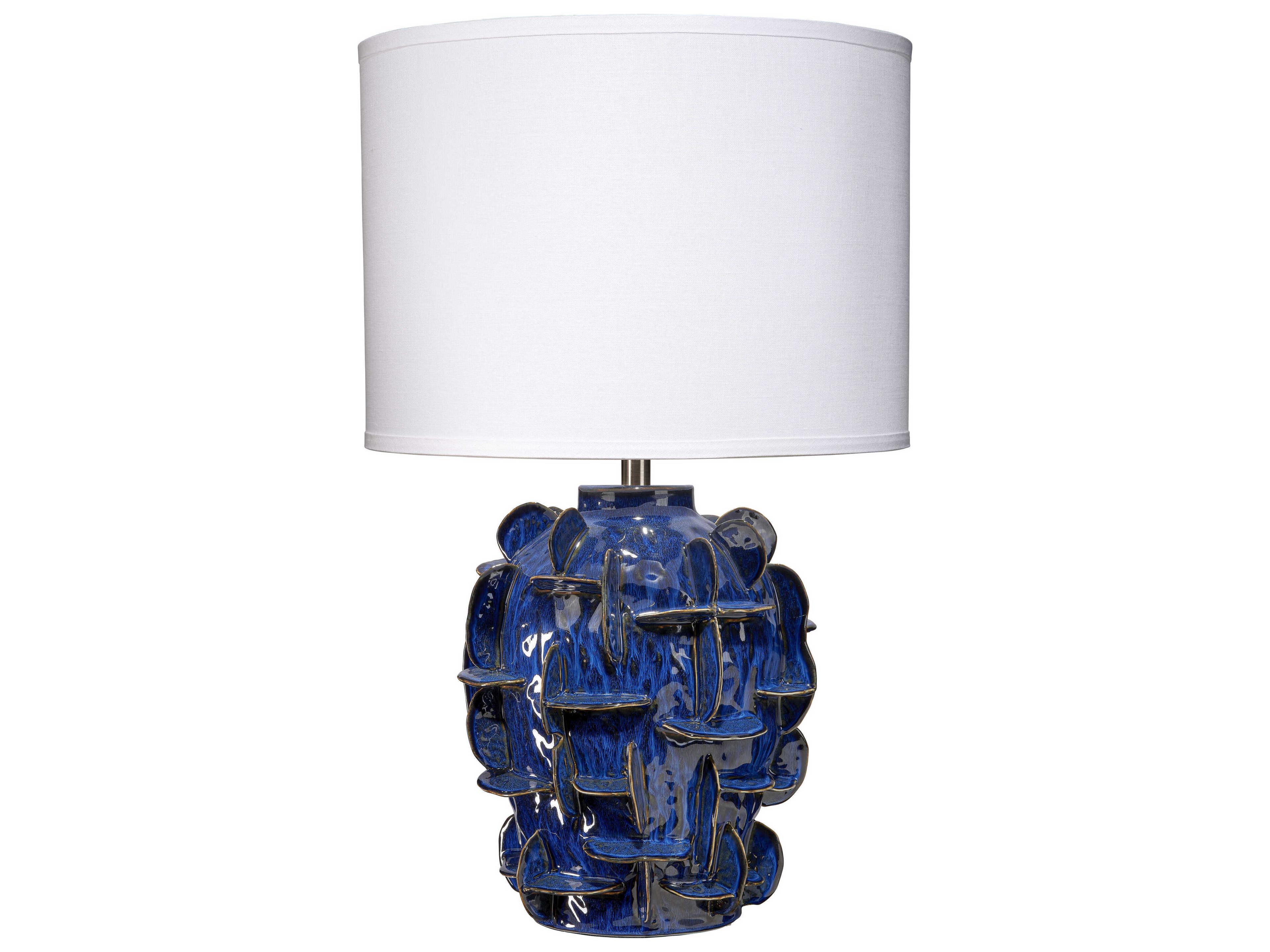 Helios Cobalt Blue Linen Drum White Buffet Lamp