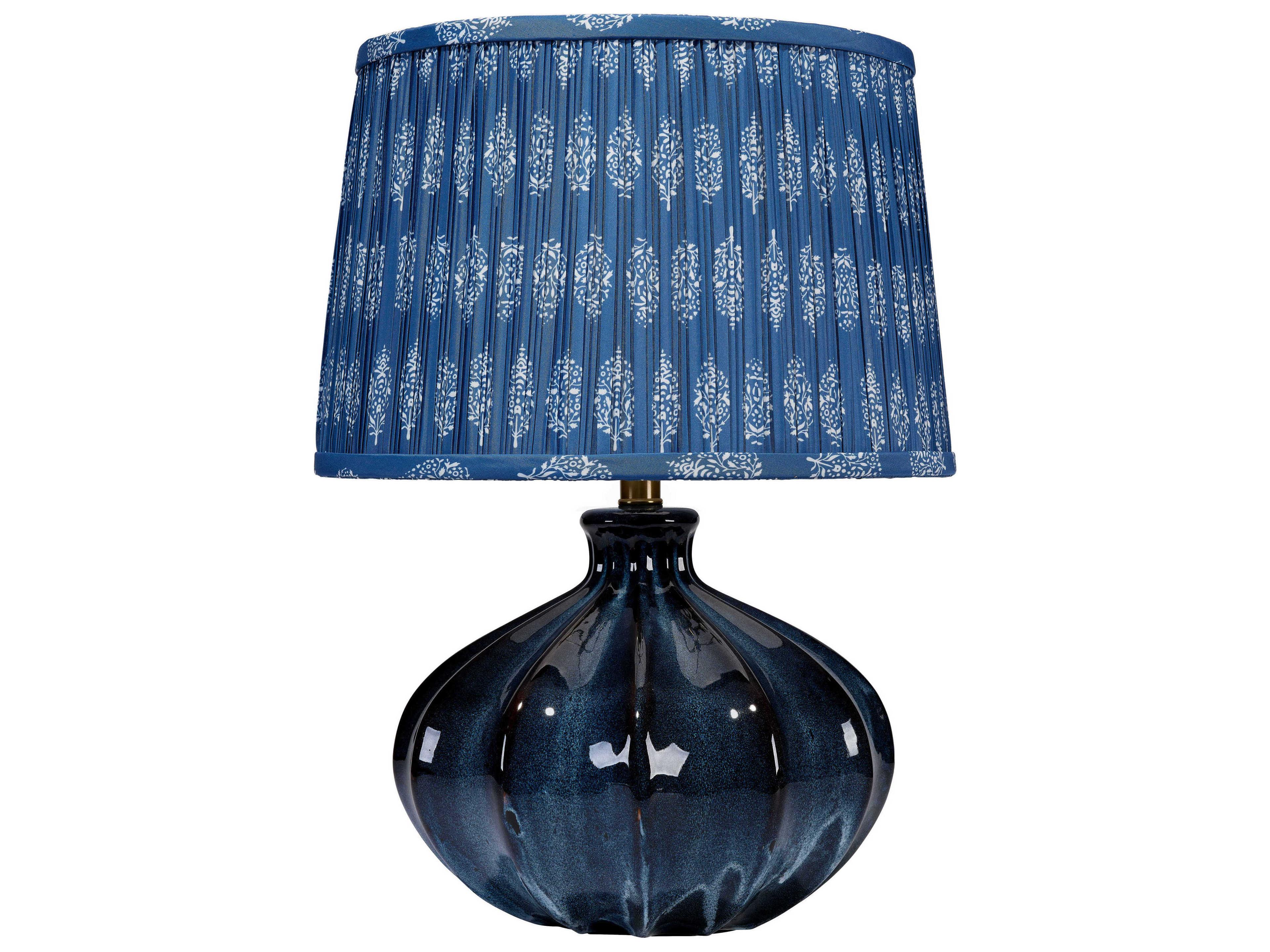 Jamie Young Hershey Reactive Deep Blue Glaze Open Cone Cotton With Trim Edge Table Lamp