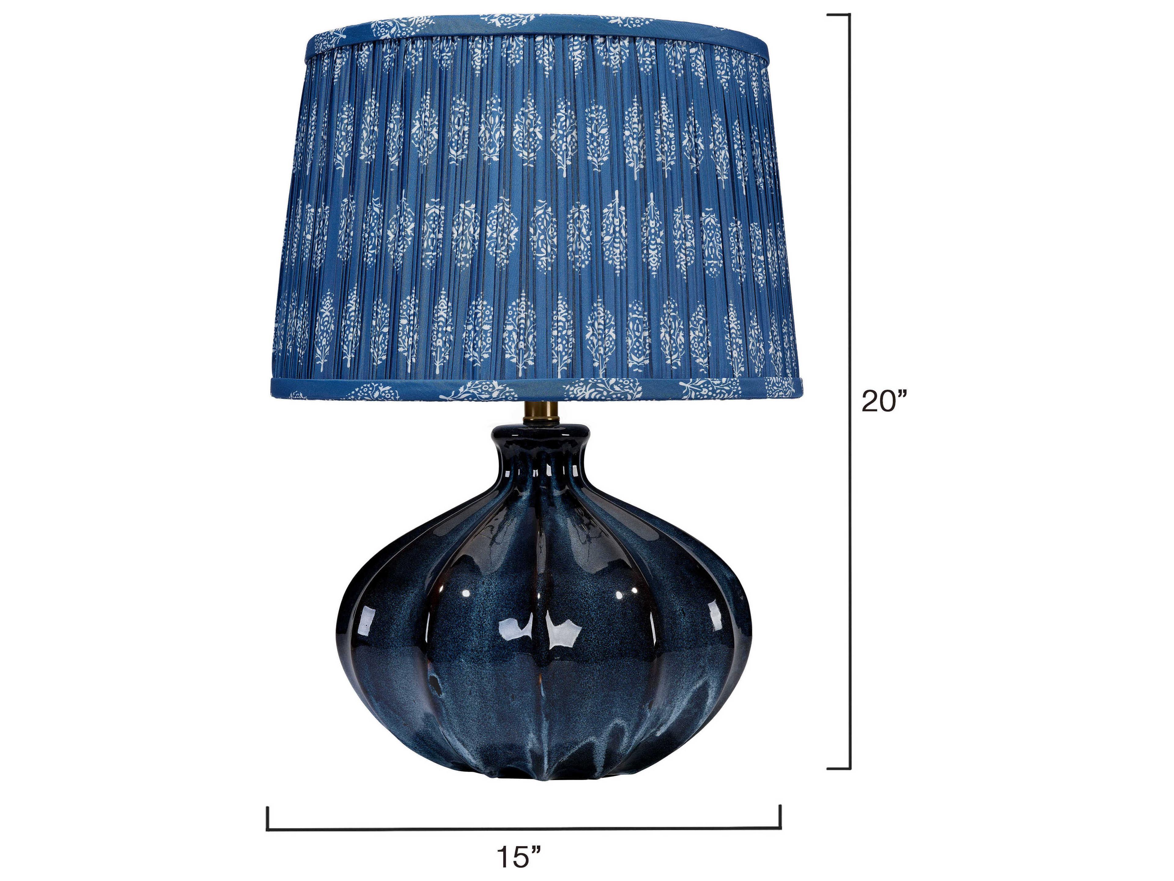 Jamie Young Hershey Reactive Deep Blue Glaze Open Cone Cotton With Trim Edge Table Lamp