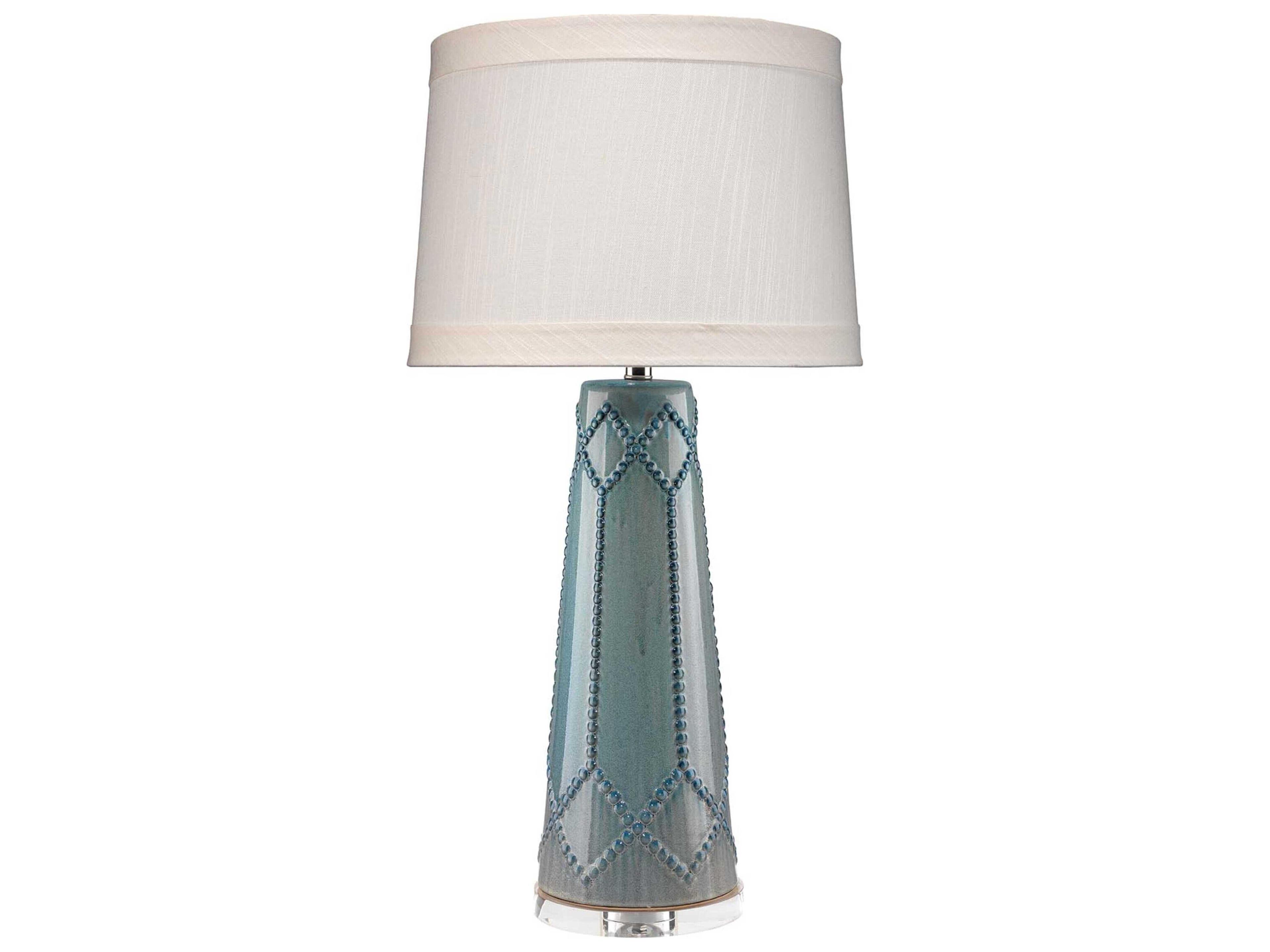 Jamie Young Hobnail Teal Off White Linen Tapered Green Buffet Lamp