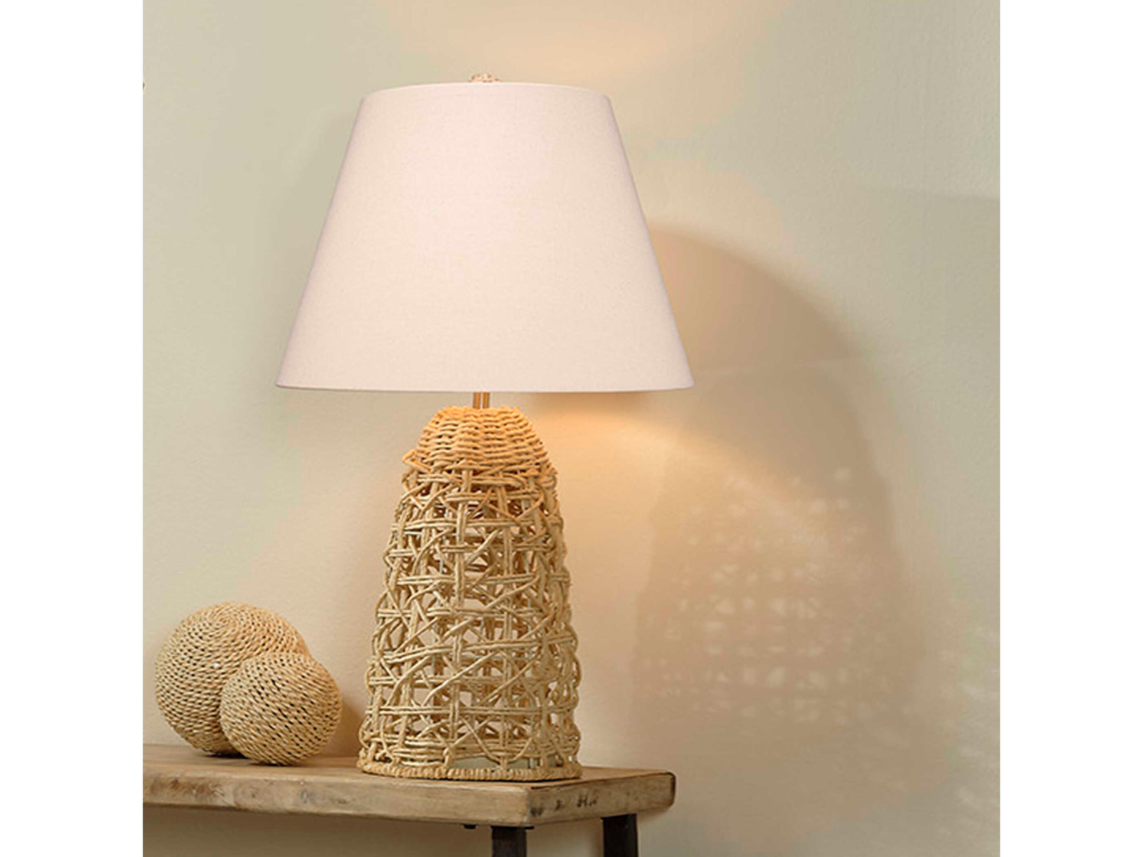Jamie Young Kauai Natural White Linen Tapered Brown Buffet Lamp