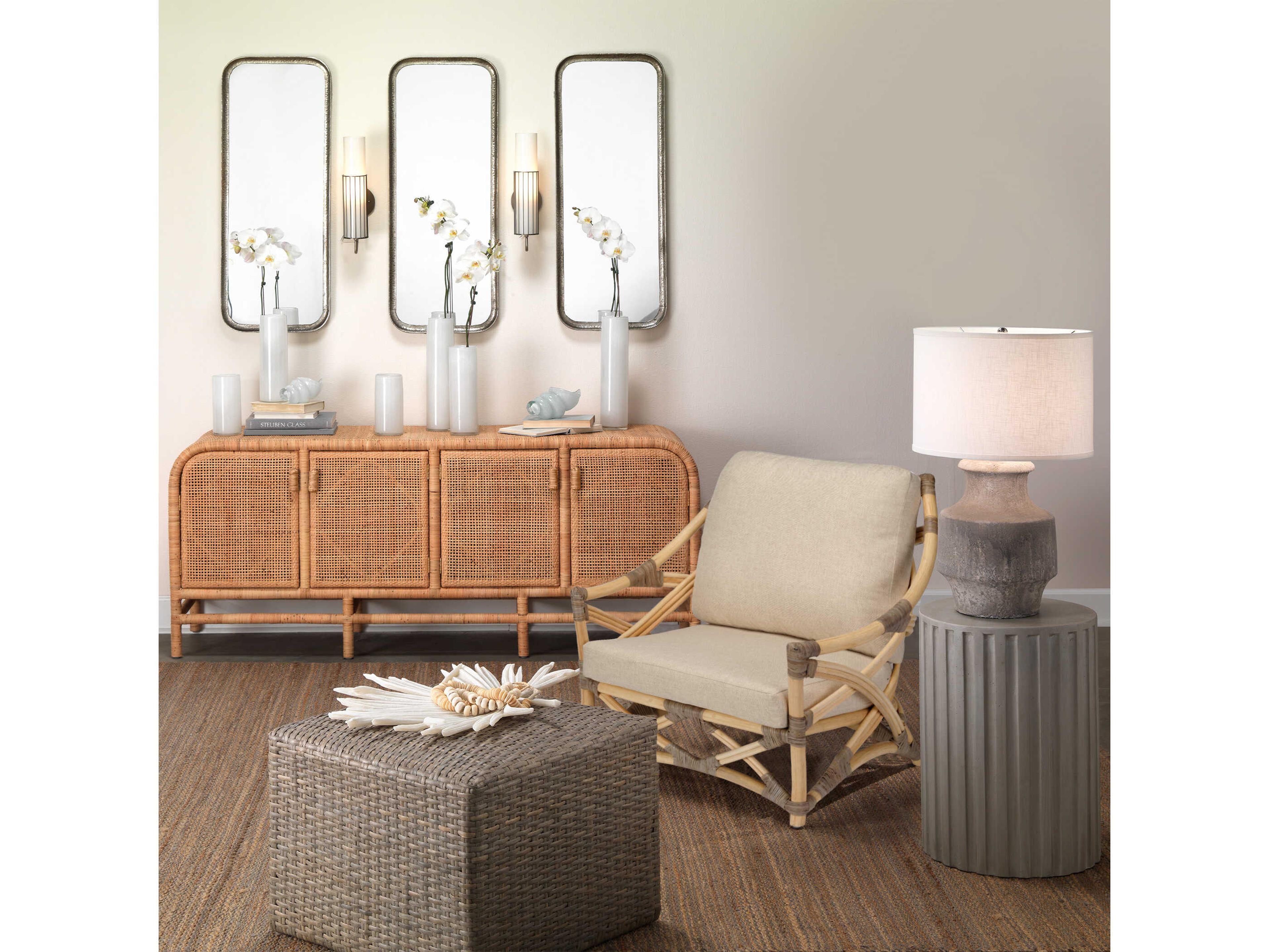 Jamie Young Masonry Grey White Linen Classic Drum Buffet Lamp