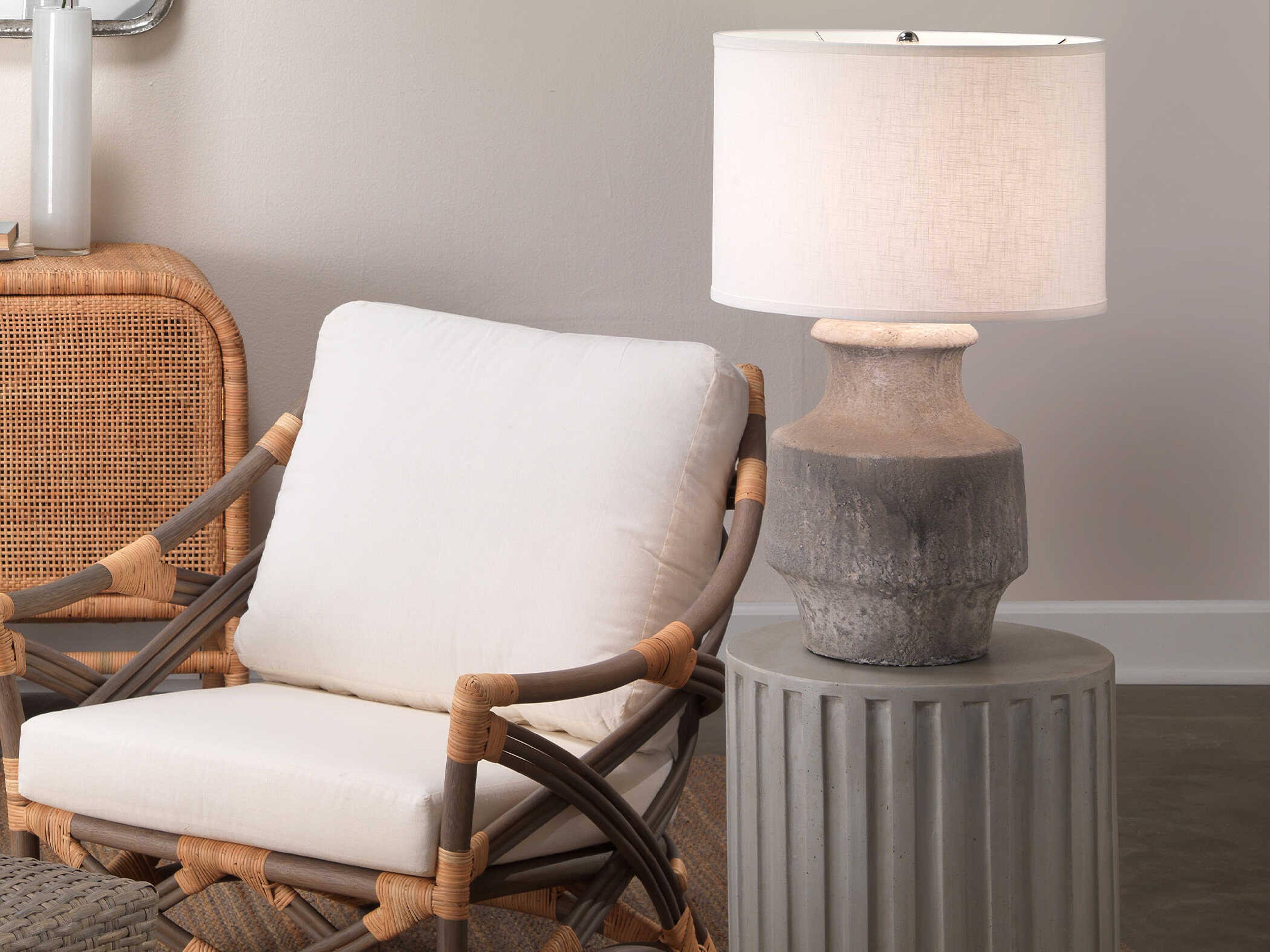 Jamie Young Masonry Grey White Linen Classic Drum Buffet Lamp