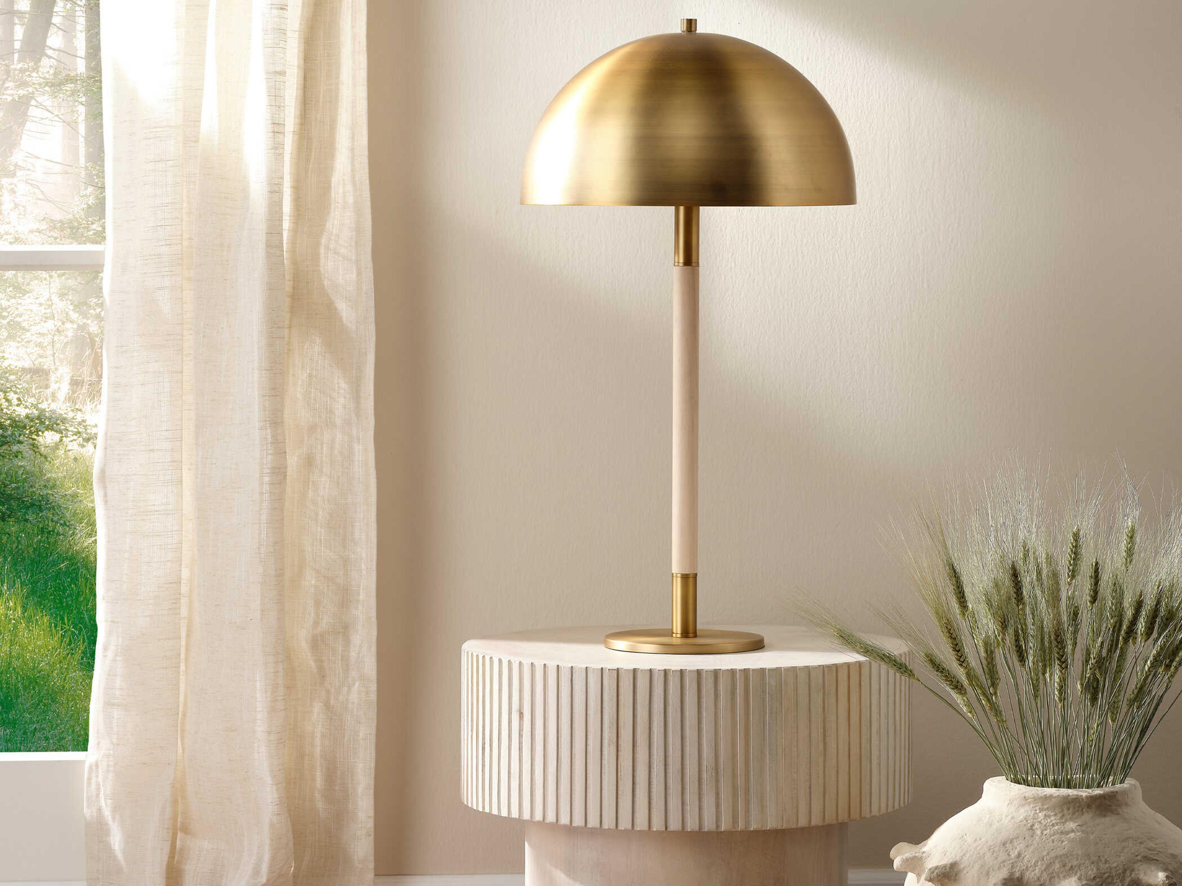 Jamie Young Merlin Natural Wood / Antique Brass Buffet Lamp