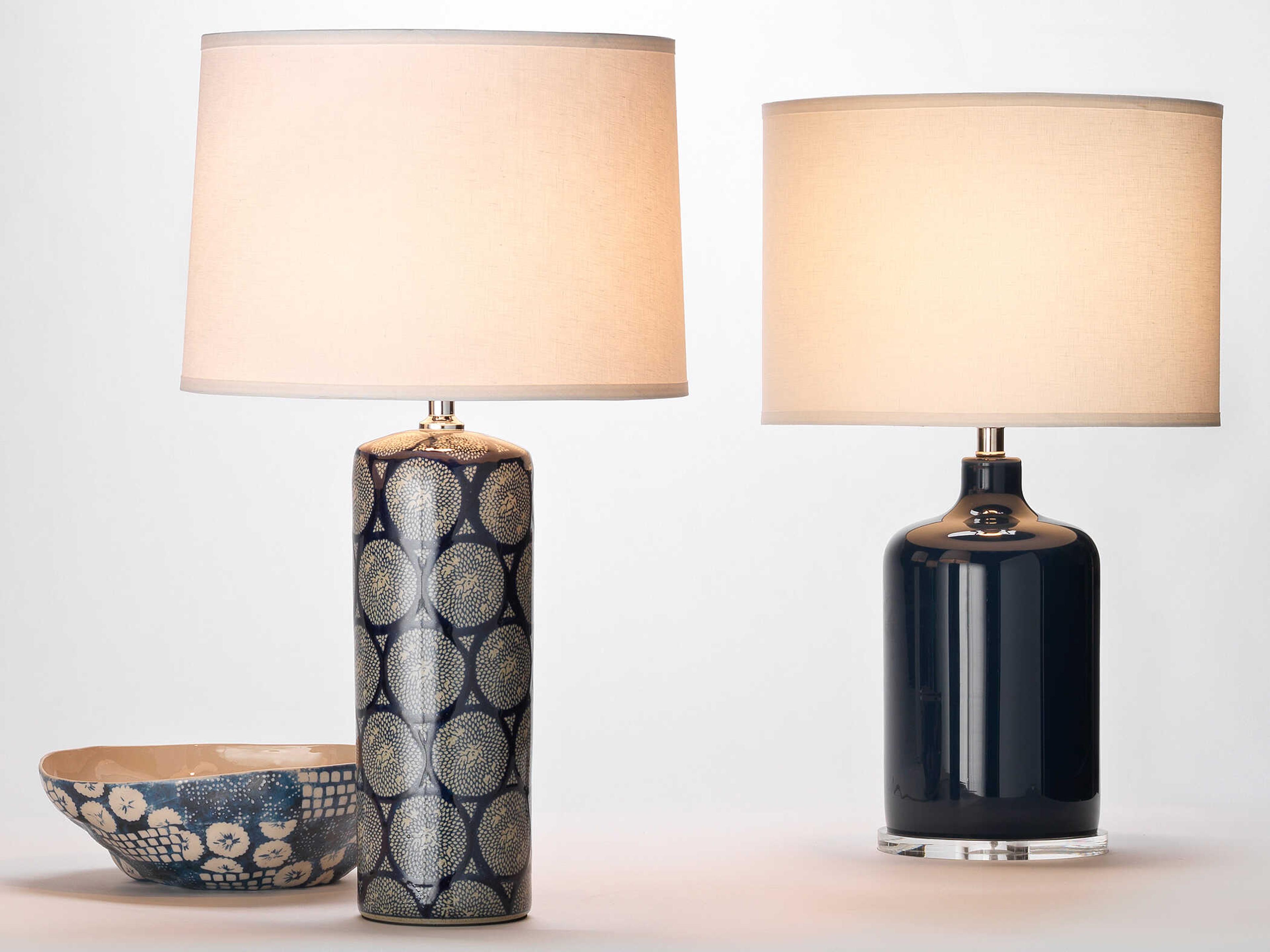 Jamie Young Neva Blue & White Classic Drum Shade Buffet Lamp